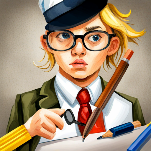 Curious boy with blonde hair, glasses, and detective tools with a magnifying glass, symbolizing problem solving
