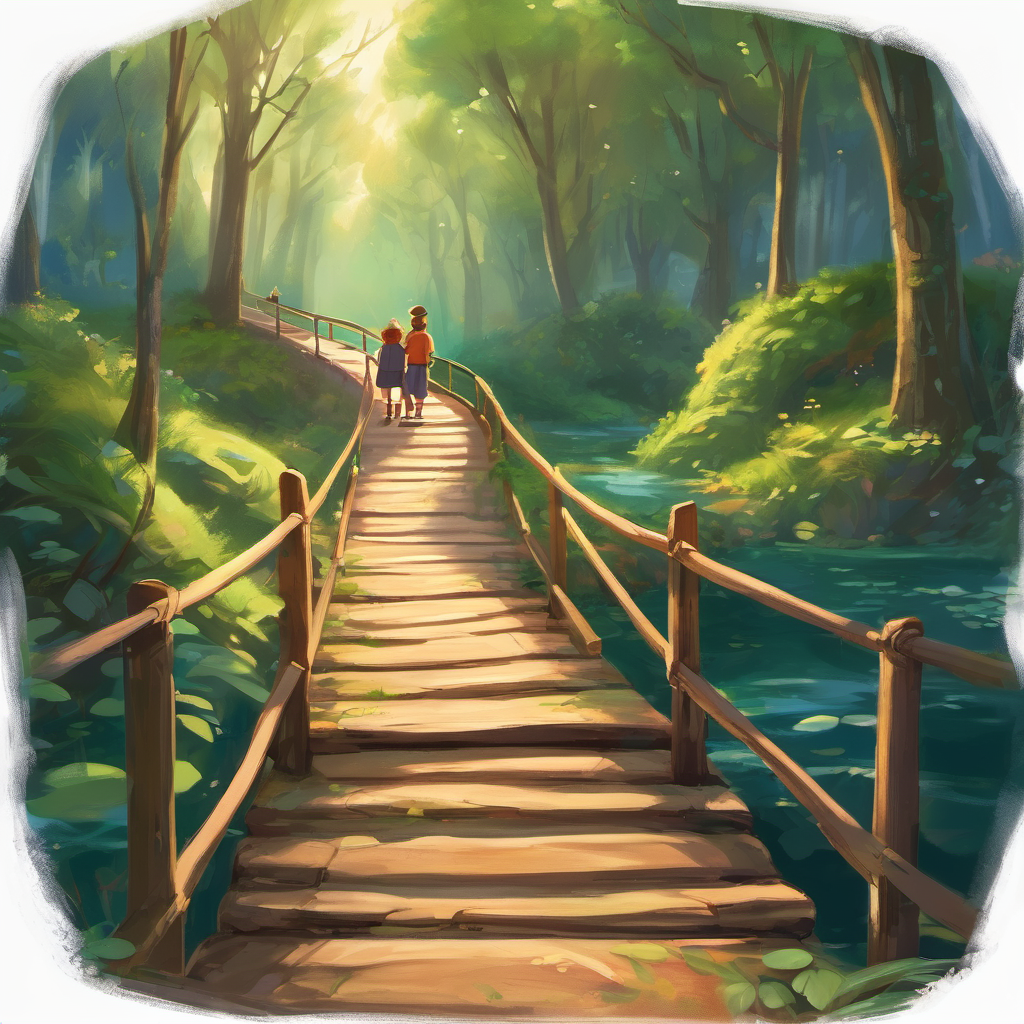 With a spark of hope, they both started exploring the area, searching for a solution. And there, they found a hidden path that took them to another sturdy bridge, exactly like the one they had crossed before. Hand in hand, Lily and Max crossed the bridge, feeling relieved and grateful. After their adventure, Lily and Max learned an important lesson about patience. They realized that being patient helps us face challenges calmly and find solutions. They also discovered the true strength of their bond as siblings.