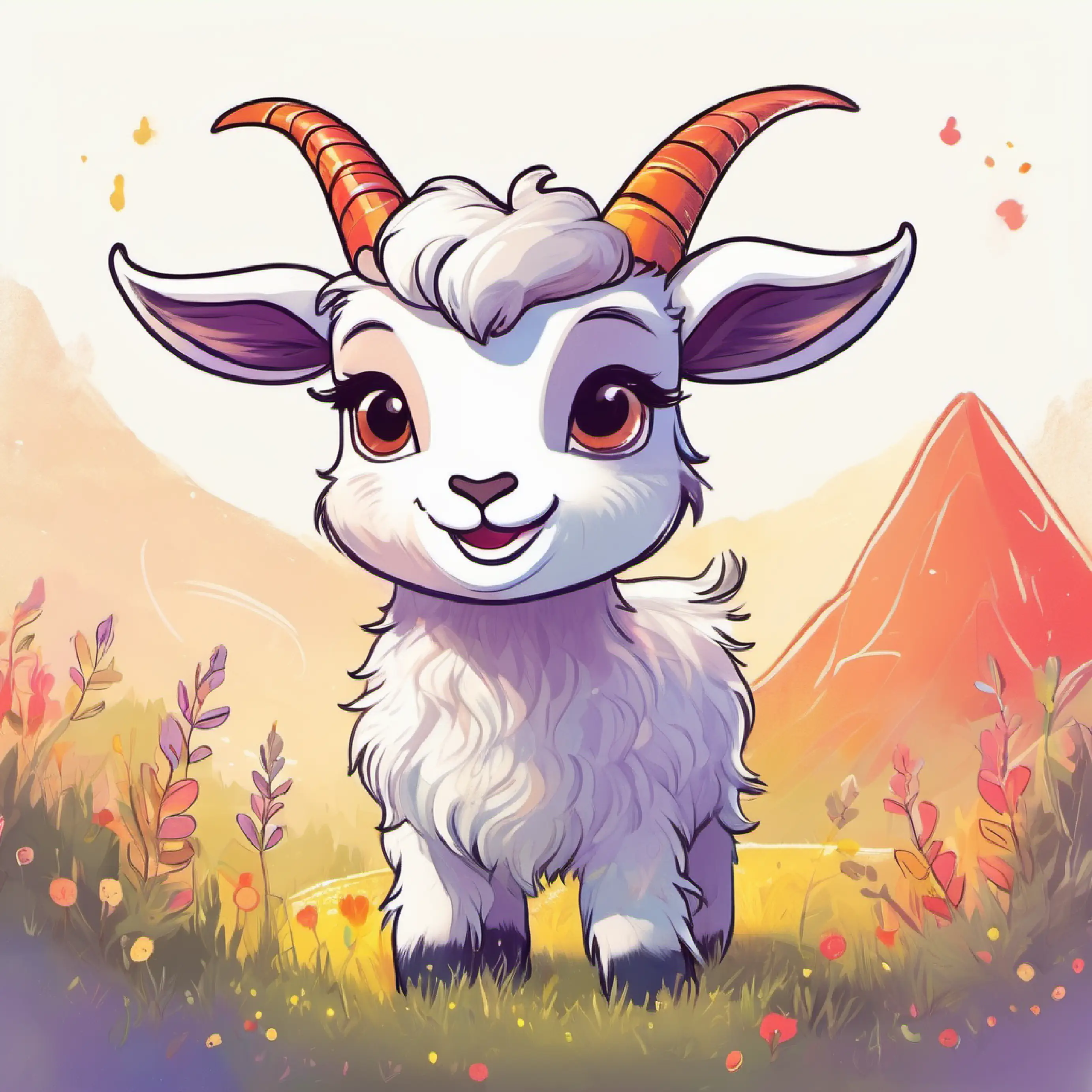 Young, Adorable, Cute, Happy, Fluffy GOAT by itself, colorful