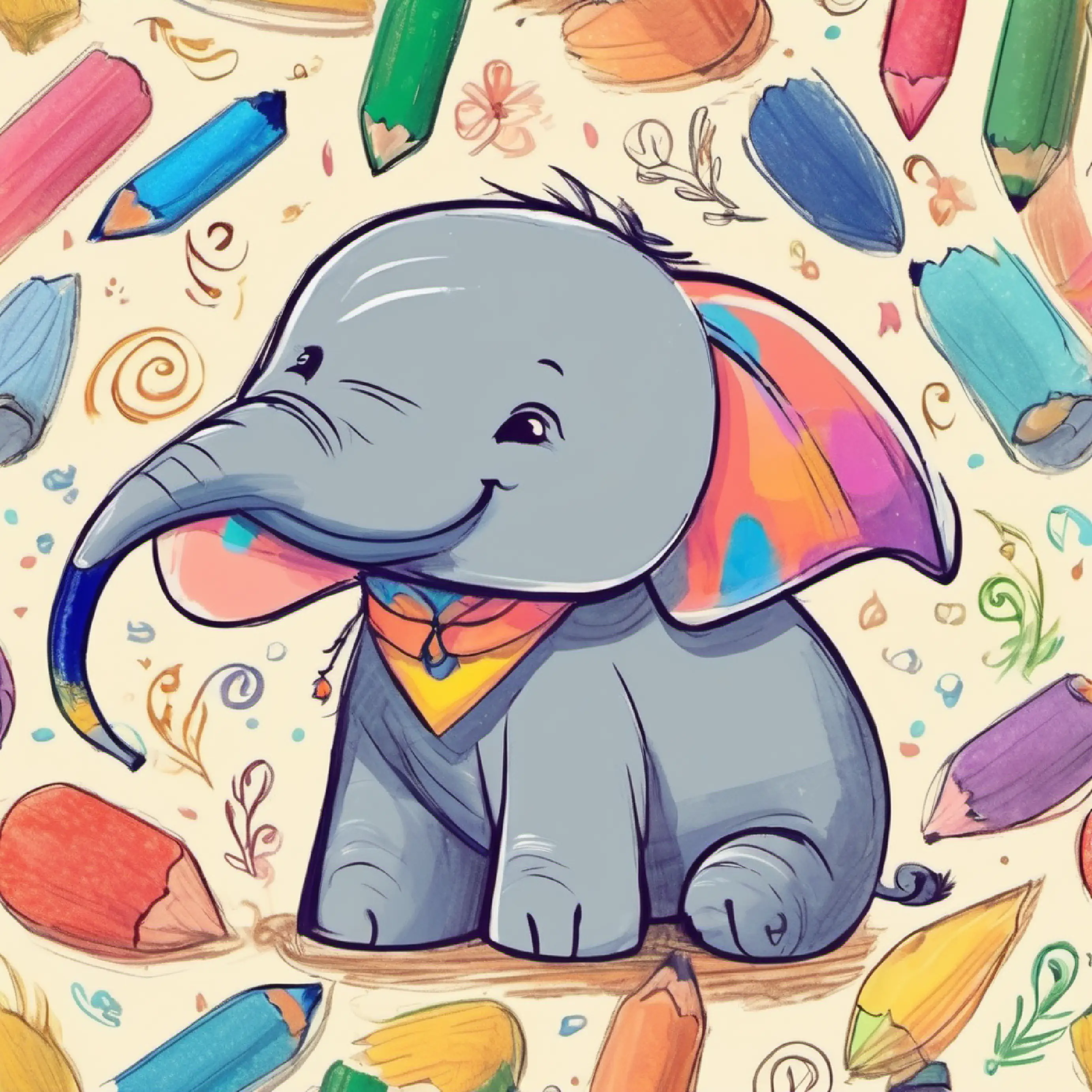 Young, Adorable, Cute, Happy, Fluffy ELEPHANT by itself, colorful