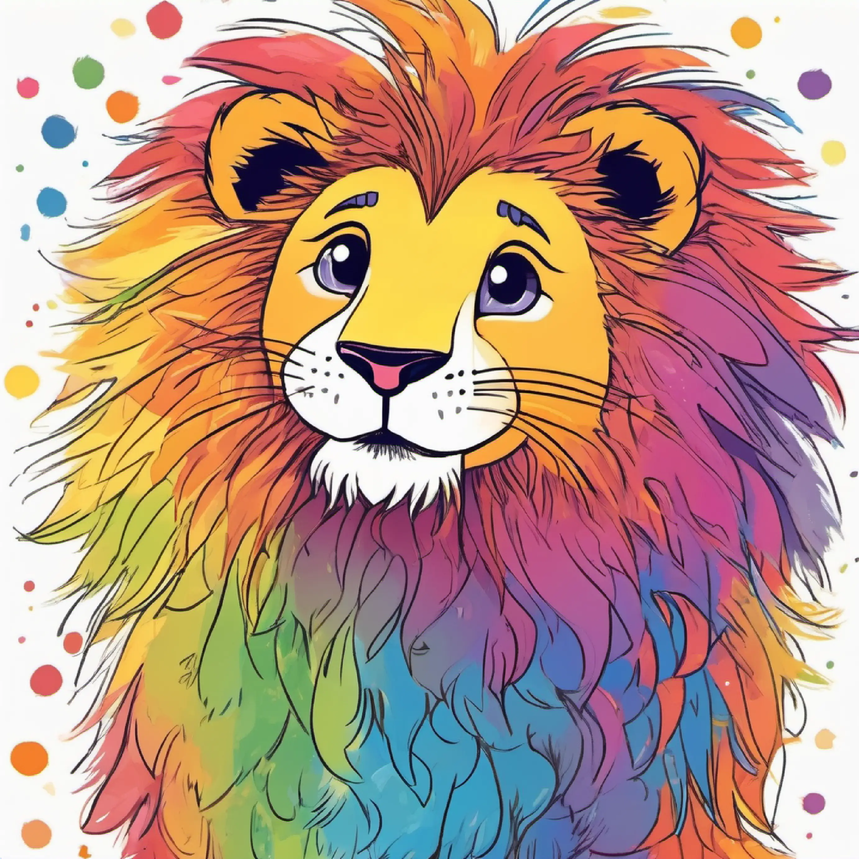 Young, Adorable, Cute, Happy, Fluffy LION by itself, colorful