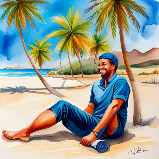 Ahmed resting under a palm tree with a smile