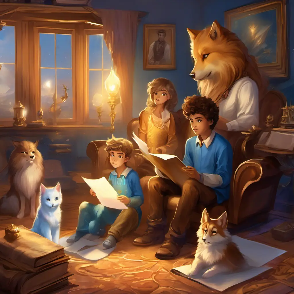 On this page, we see Golden fur, sparkling brown eyes, always wears a blue collar and his friends receiving a letter from the distressed family. The family is shown in their living room, looking worried and scared.