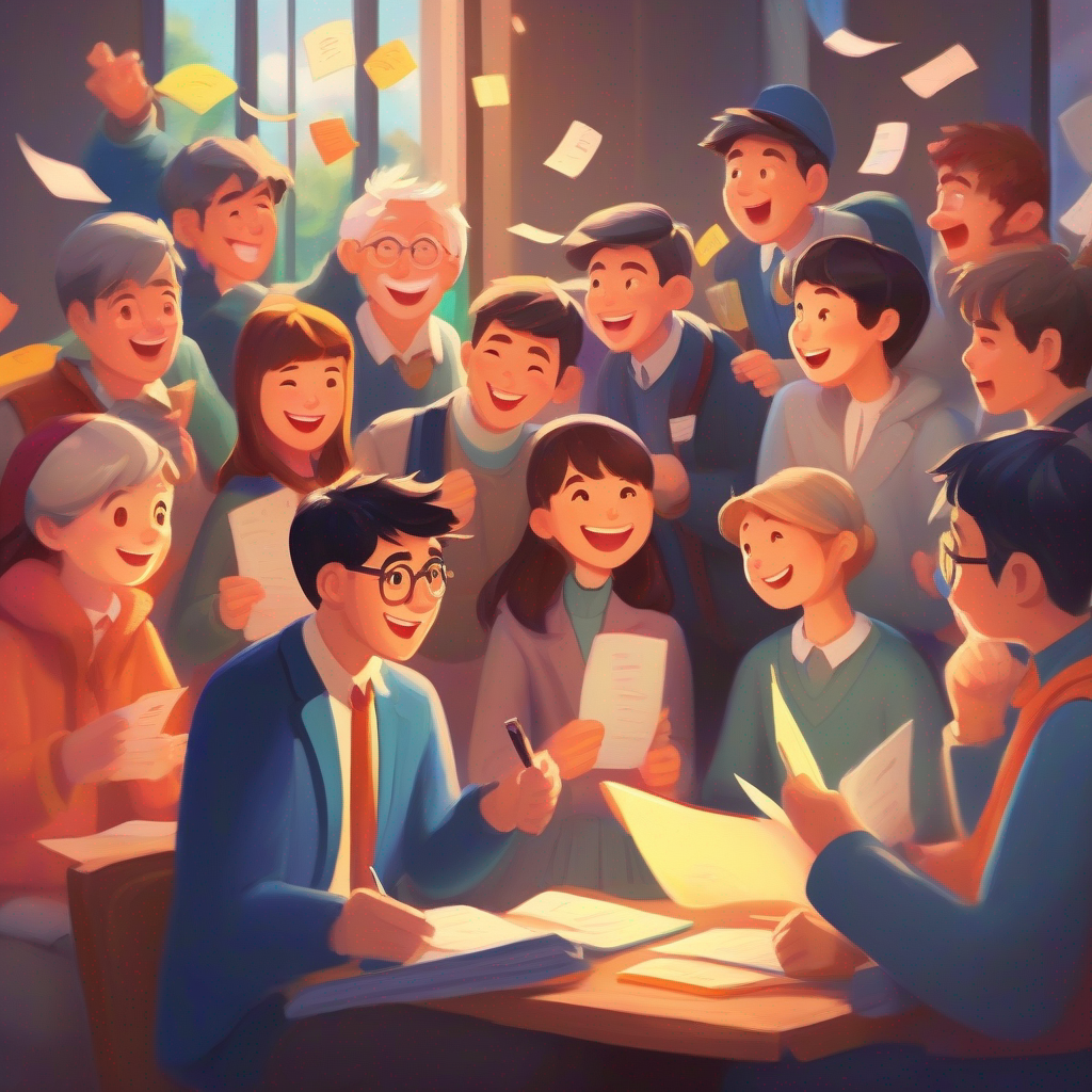 Letters collaborating, having meetings, happy and enthusiastic