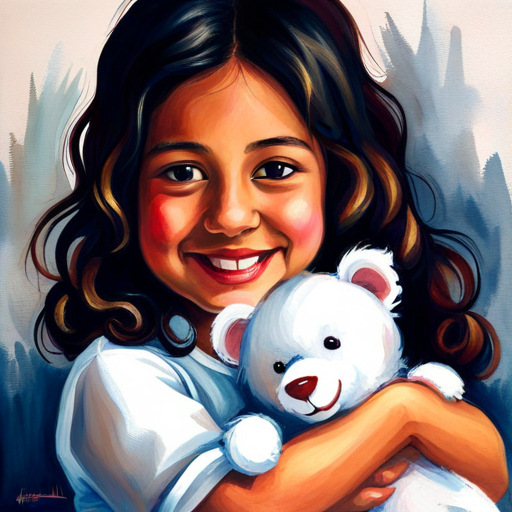 Aaradhi hugging her teddy bear with a big smile