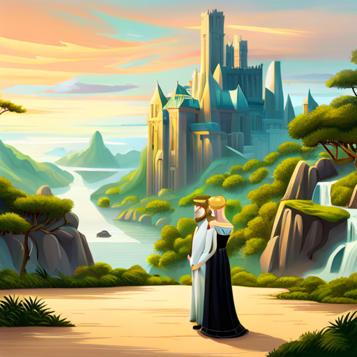 A king and queen in a beautiful kingdom