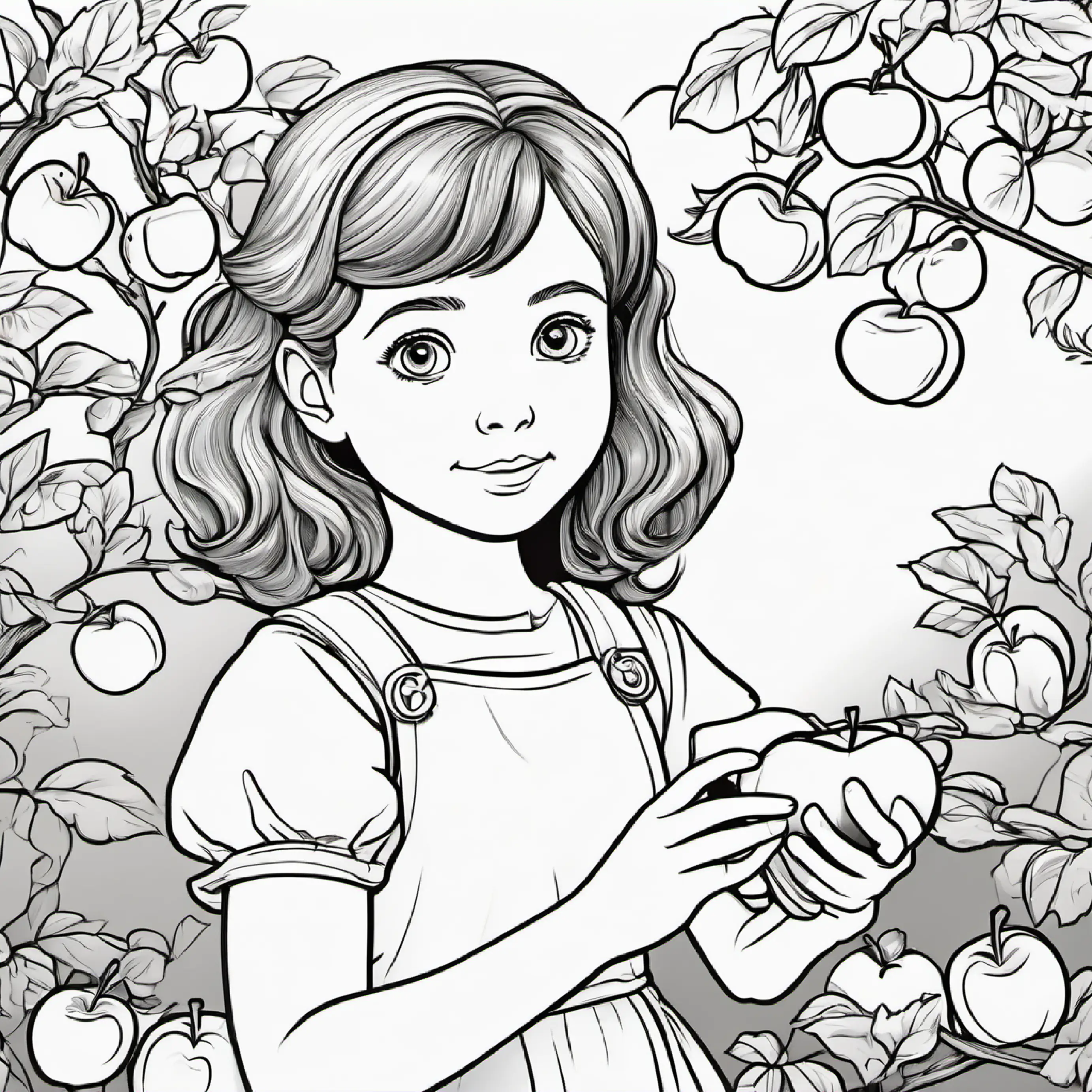 Apple tree prompts Young girl with brown hair and bright blue eyes to count apples.