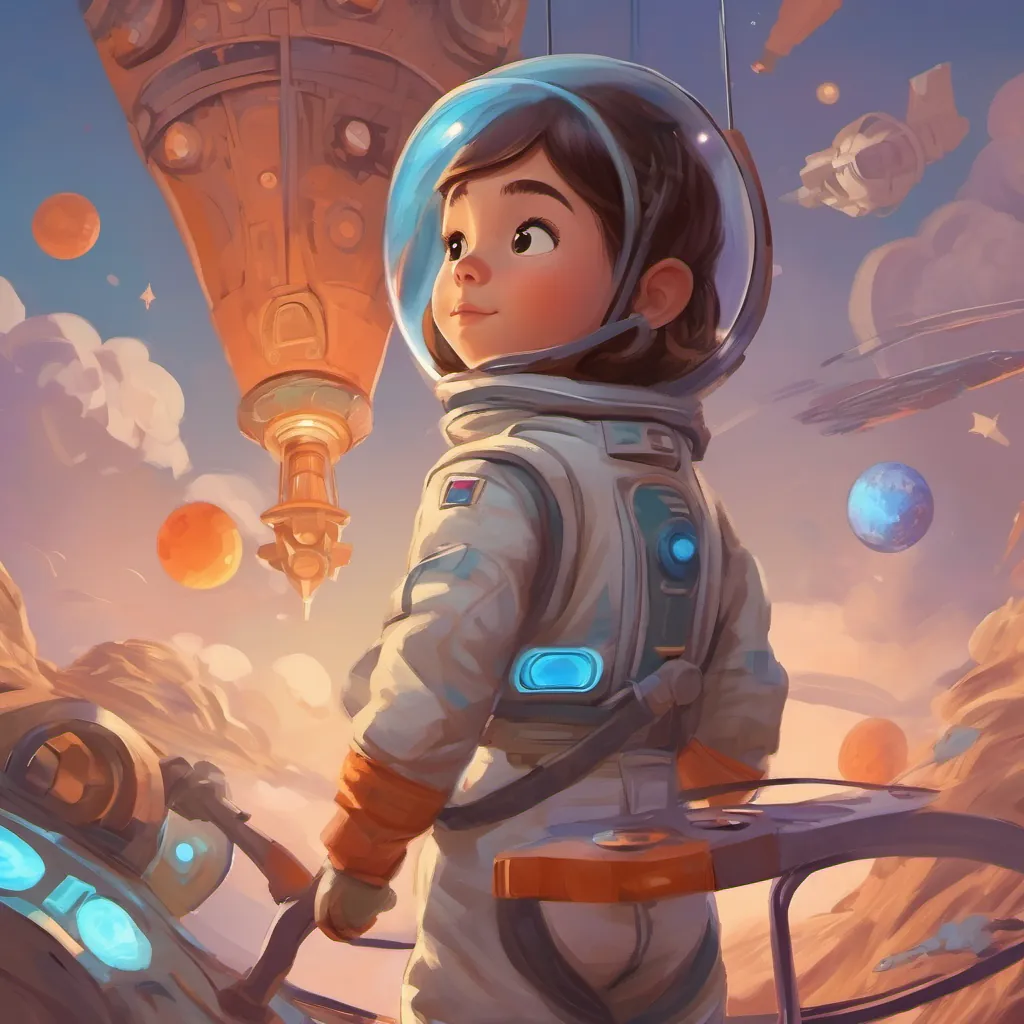 A brave girl adjusting controls on her space rocket as she begins her journey back to Earth.