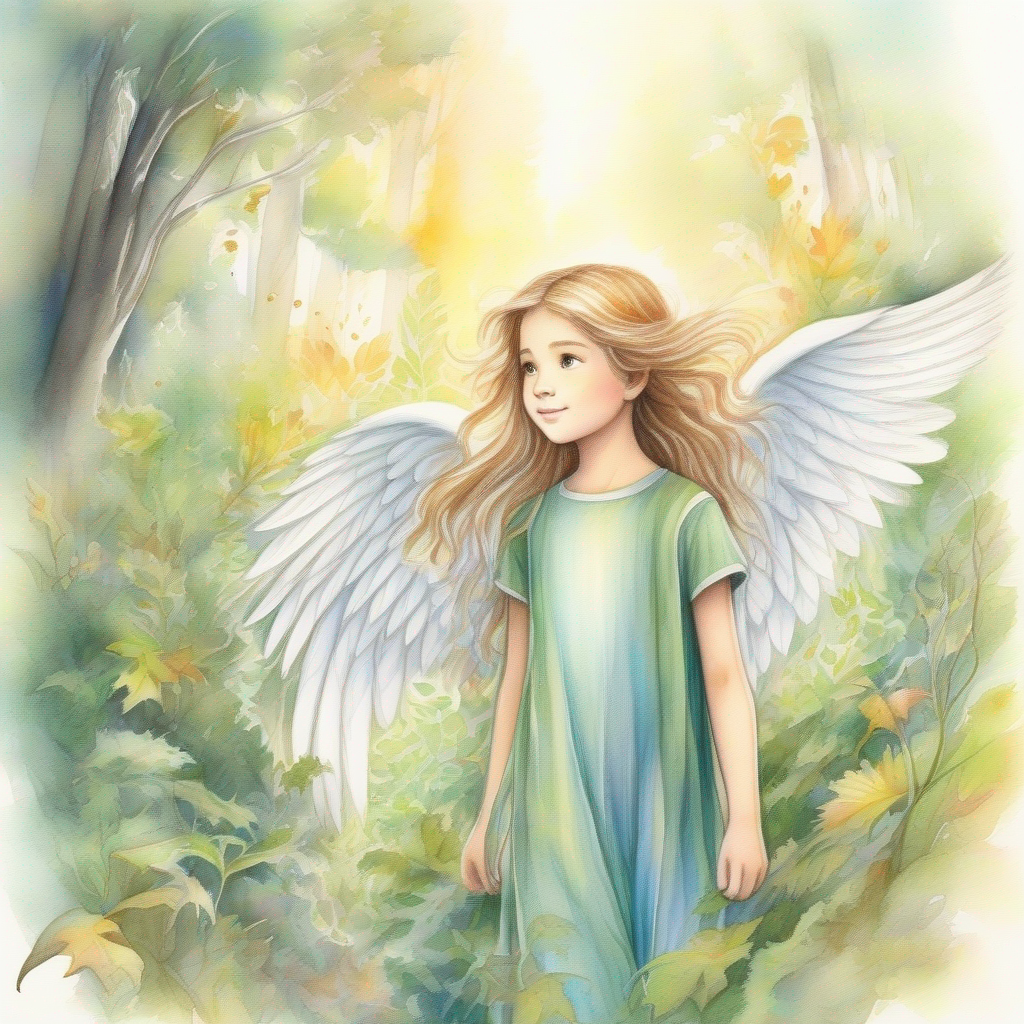 Brave, 14-year-old with a heart filled with kindness and Radiant angel with shimmering wings return to the peaceful forest as heroes.