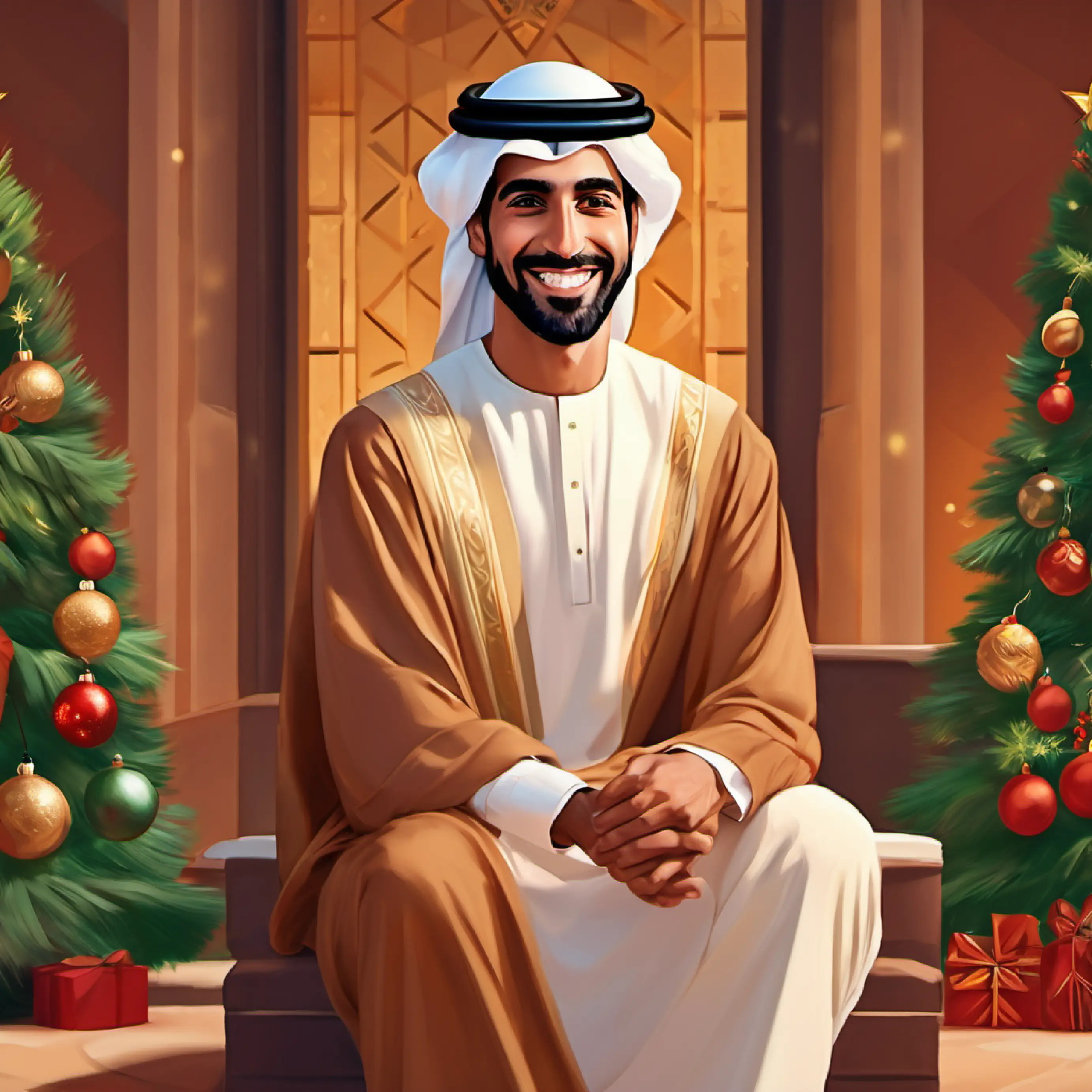 Emirati male, tan skin, dark brown eyes, young visionary's joyous return, family reunion