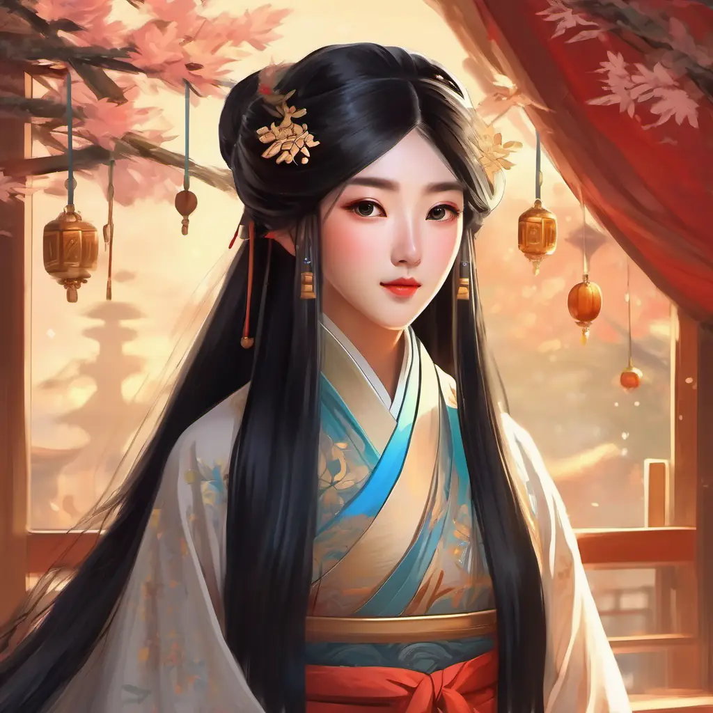 Long black hair, almond eyes, Tang Dynasty attire's realization, magic of Christmas in the heart