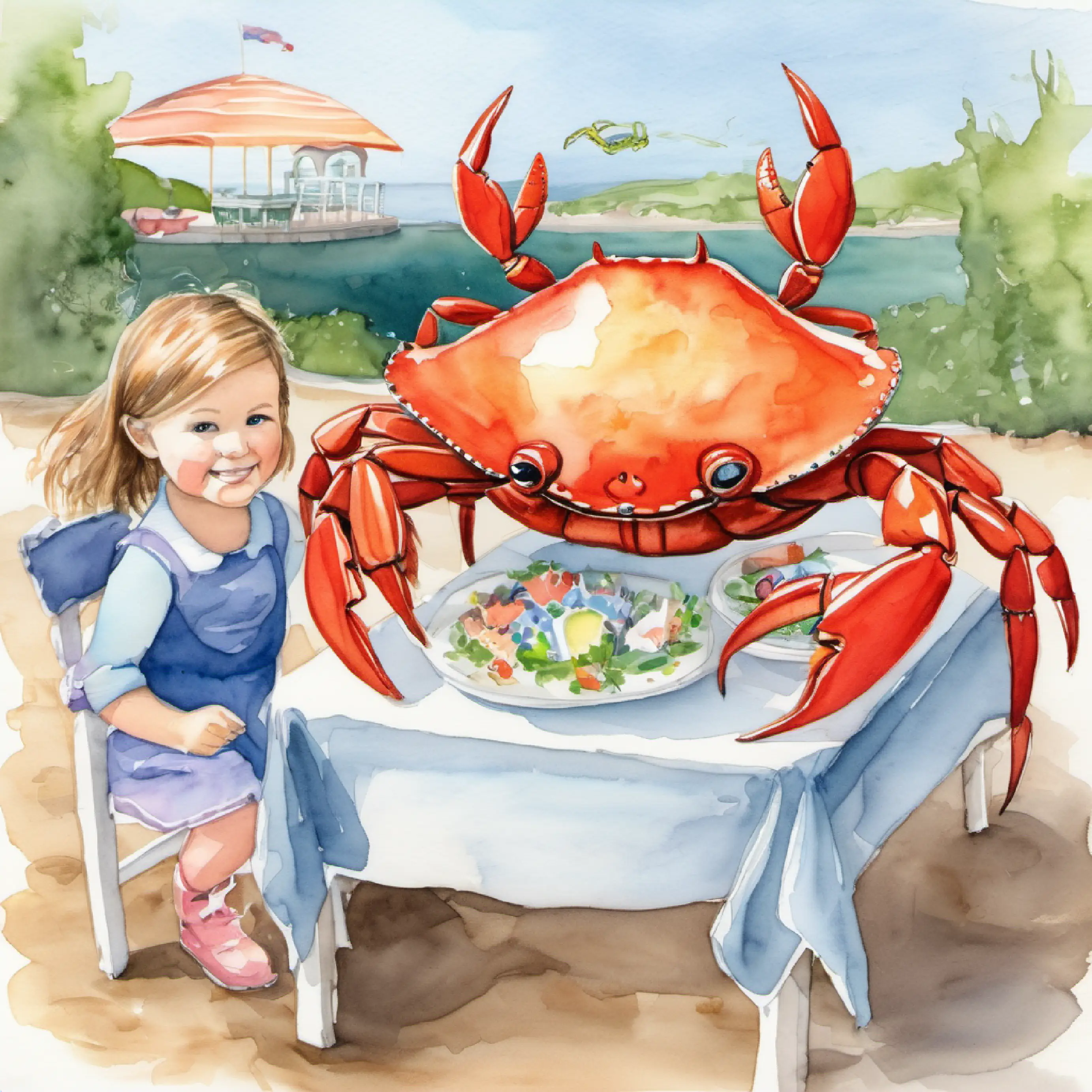 Clara the crab joins Finley, they set up the party tables.