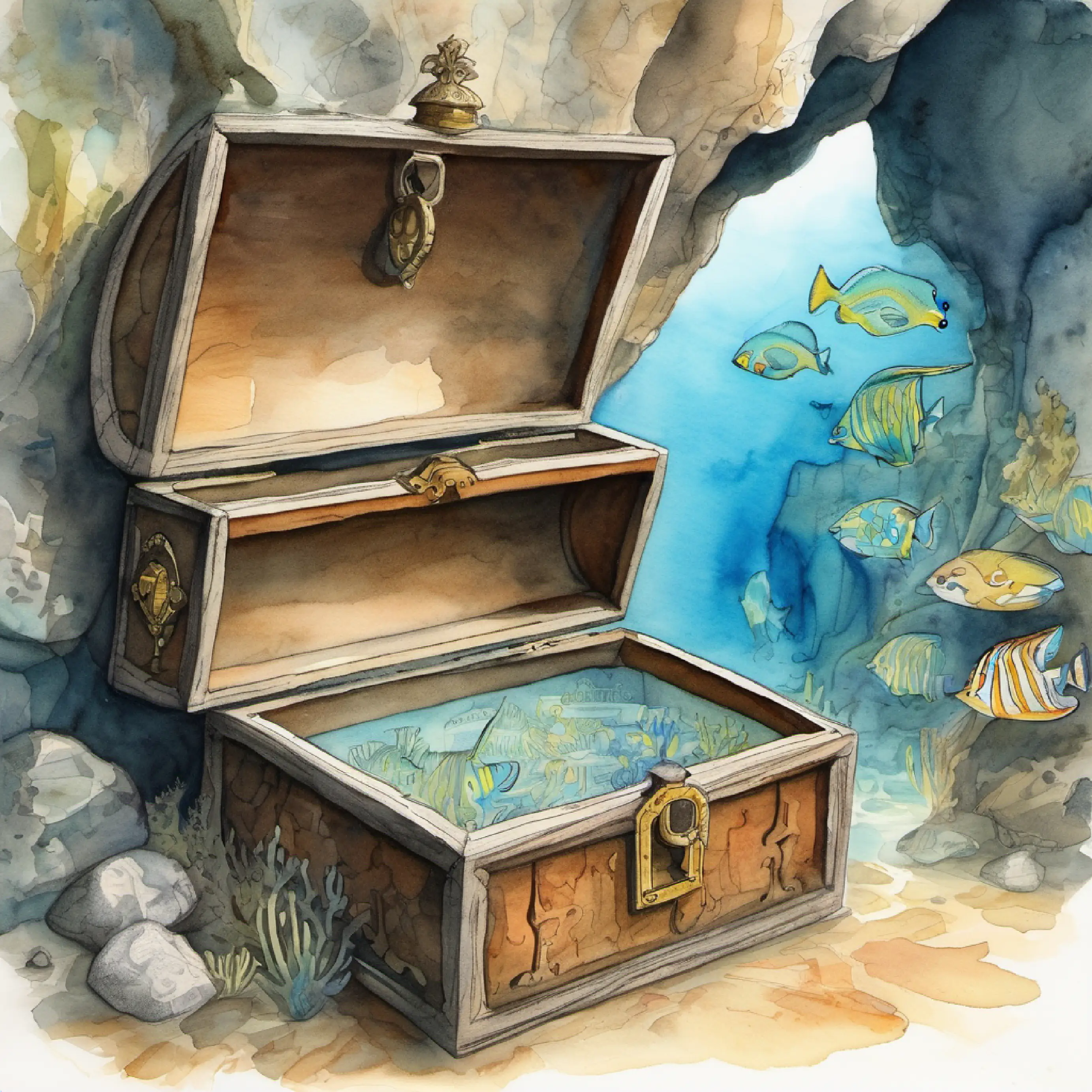 They find the chest with a riddle lock at the coral caves.