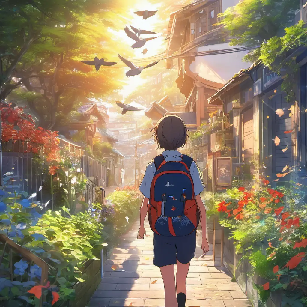 Ending: Walking home, holding backpack, singing with chirping birds
