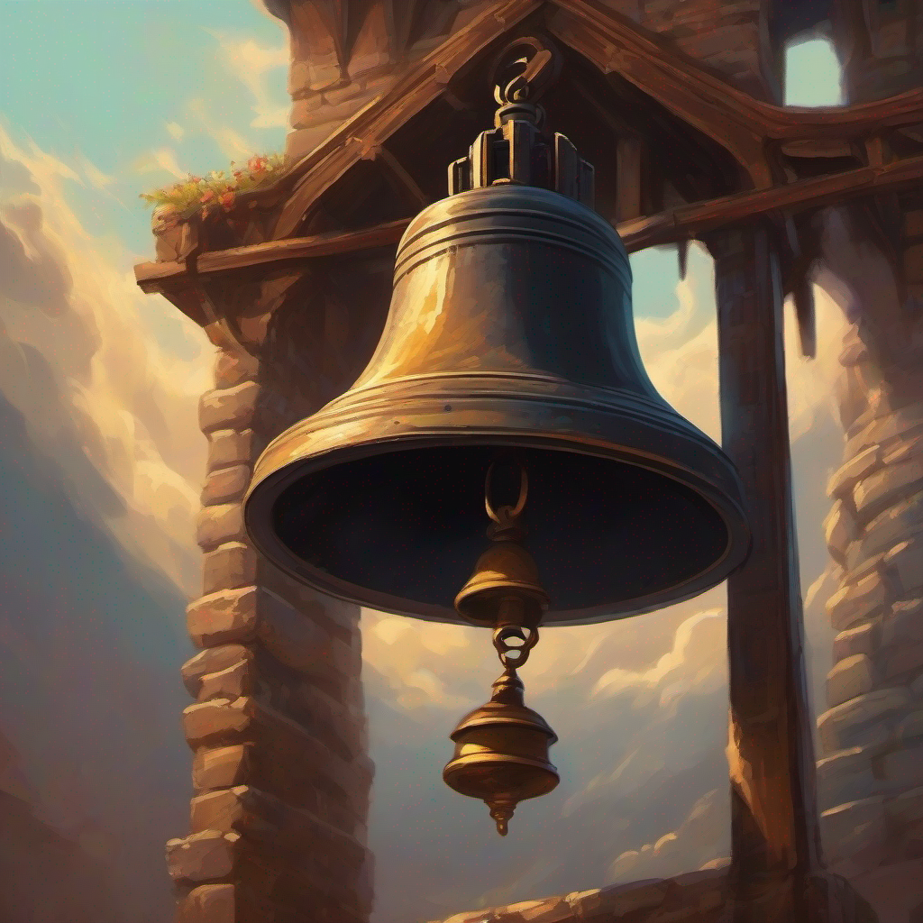 The dusty Enormous bell covered in dust and mystery. hanging silently in the dimly lit tower.