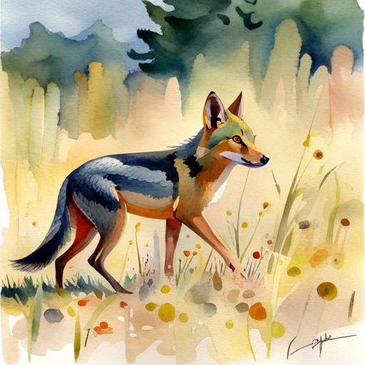 Jackal , sneaking through the grassland