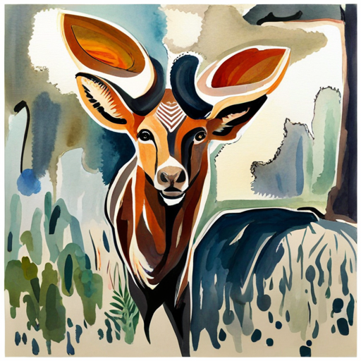 Nyala, with stripes behind a tree