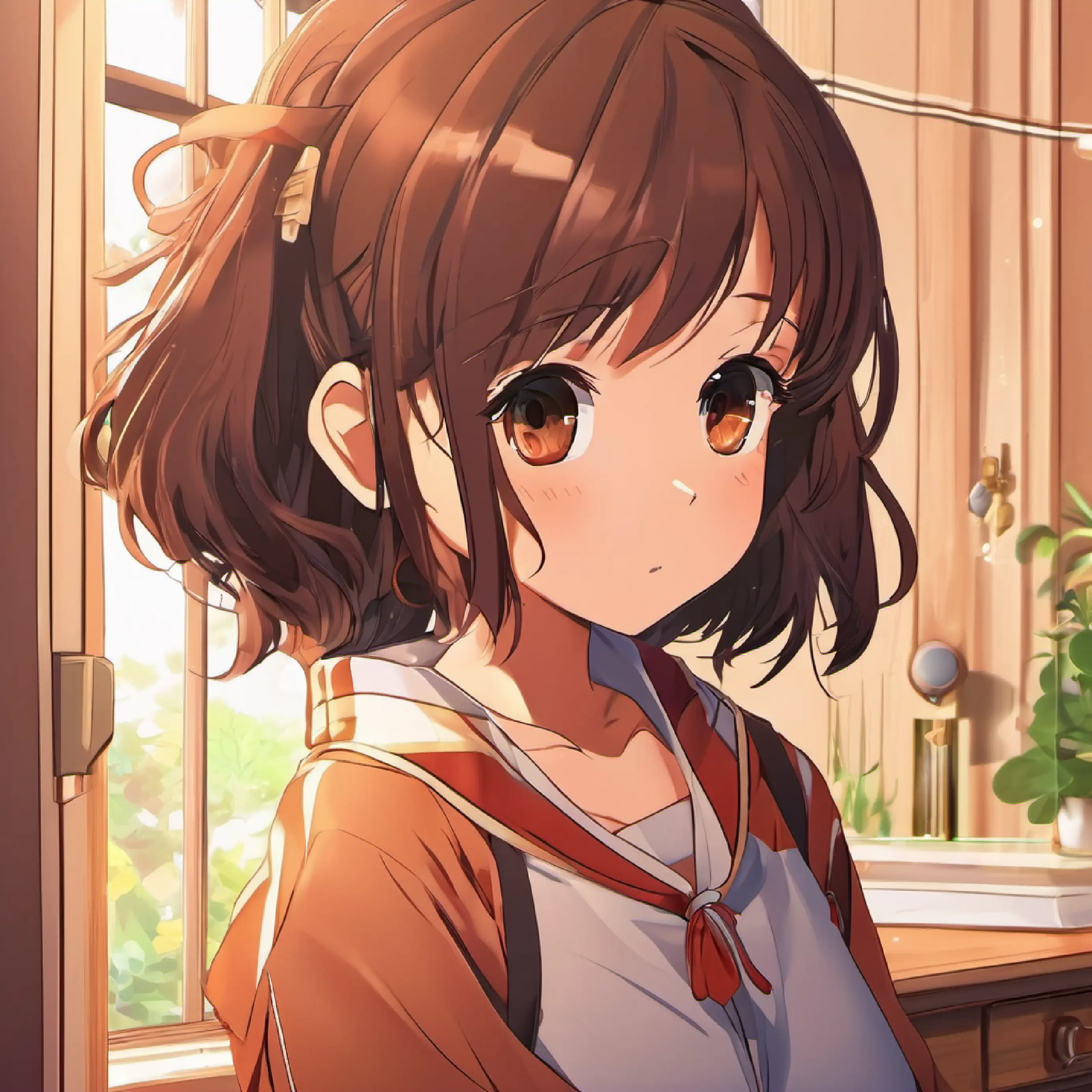Curious girl, brown skin, dark brown eyes's home, morning, Curious girl, brown skin, dark brown eyes is unhappy