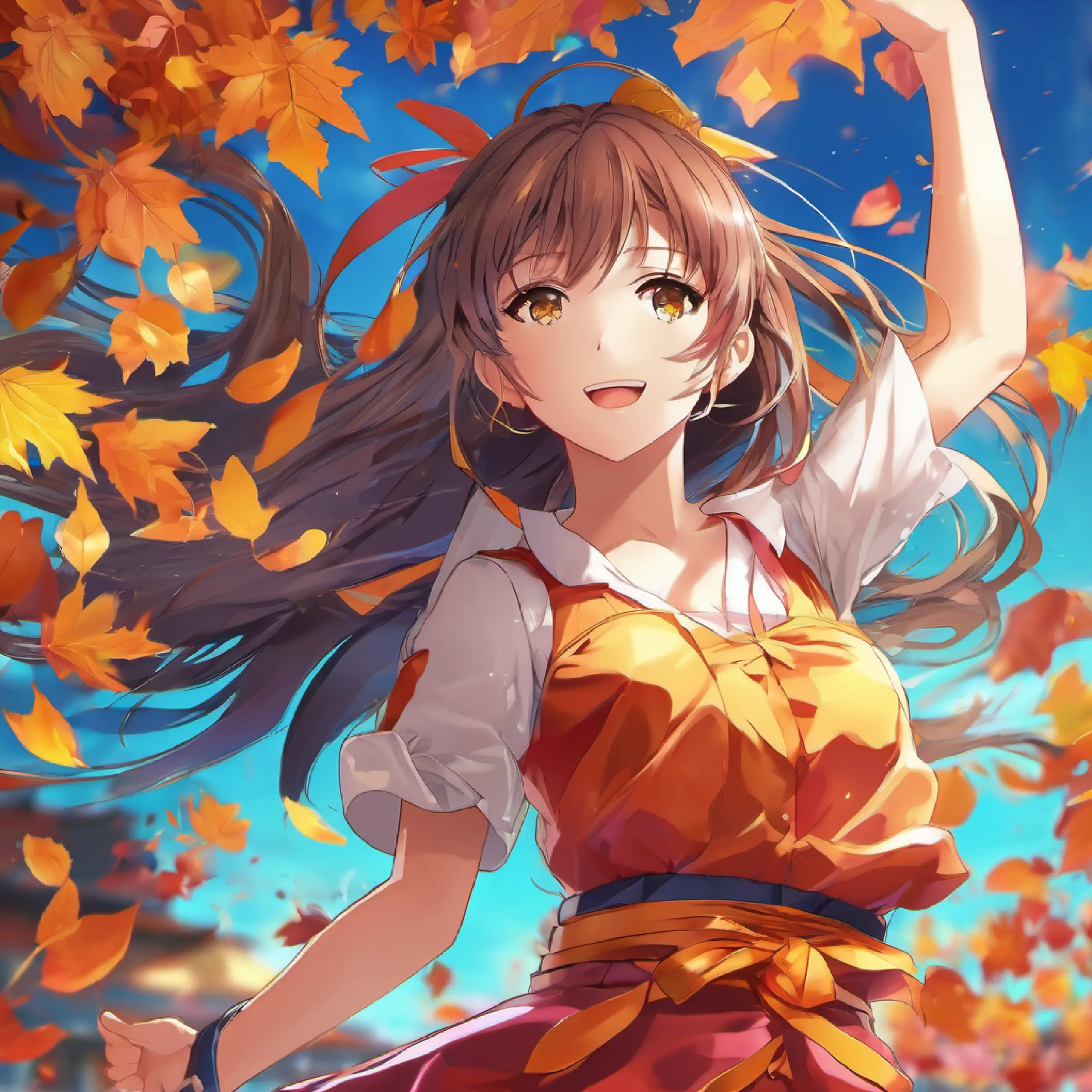 Dancing, feeling joyful, leaves
