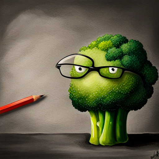 A smiling green broccoli with tiny glasses