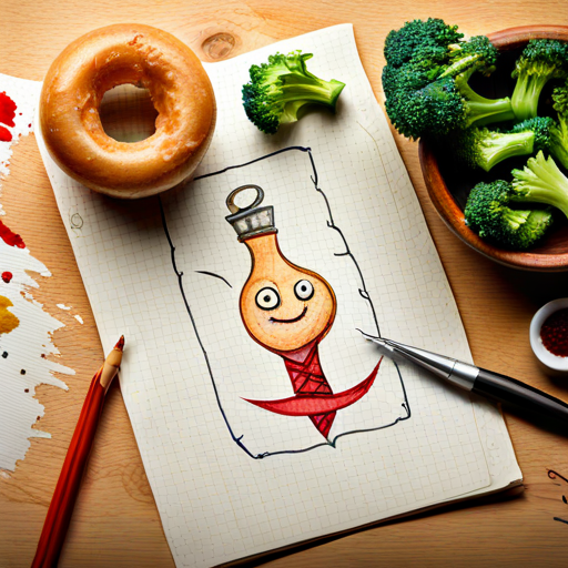 Onion rings and A green broccoli with a friendly smile. following a treasure map