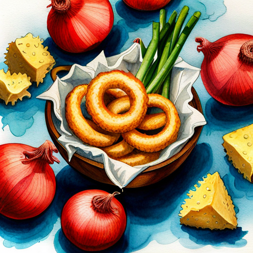 Onion rings surrounded by joyful vegetable friends