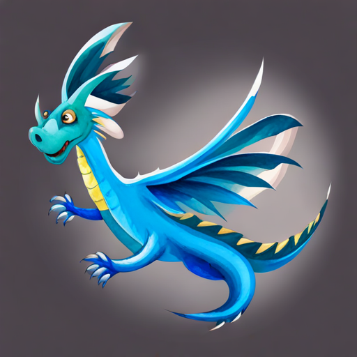 Friendly blue dragon with big wings, smiling face the blue dragon with big wings