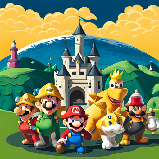 Mario and friends in front of Bowser's castle