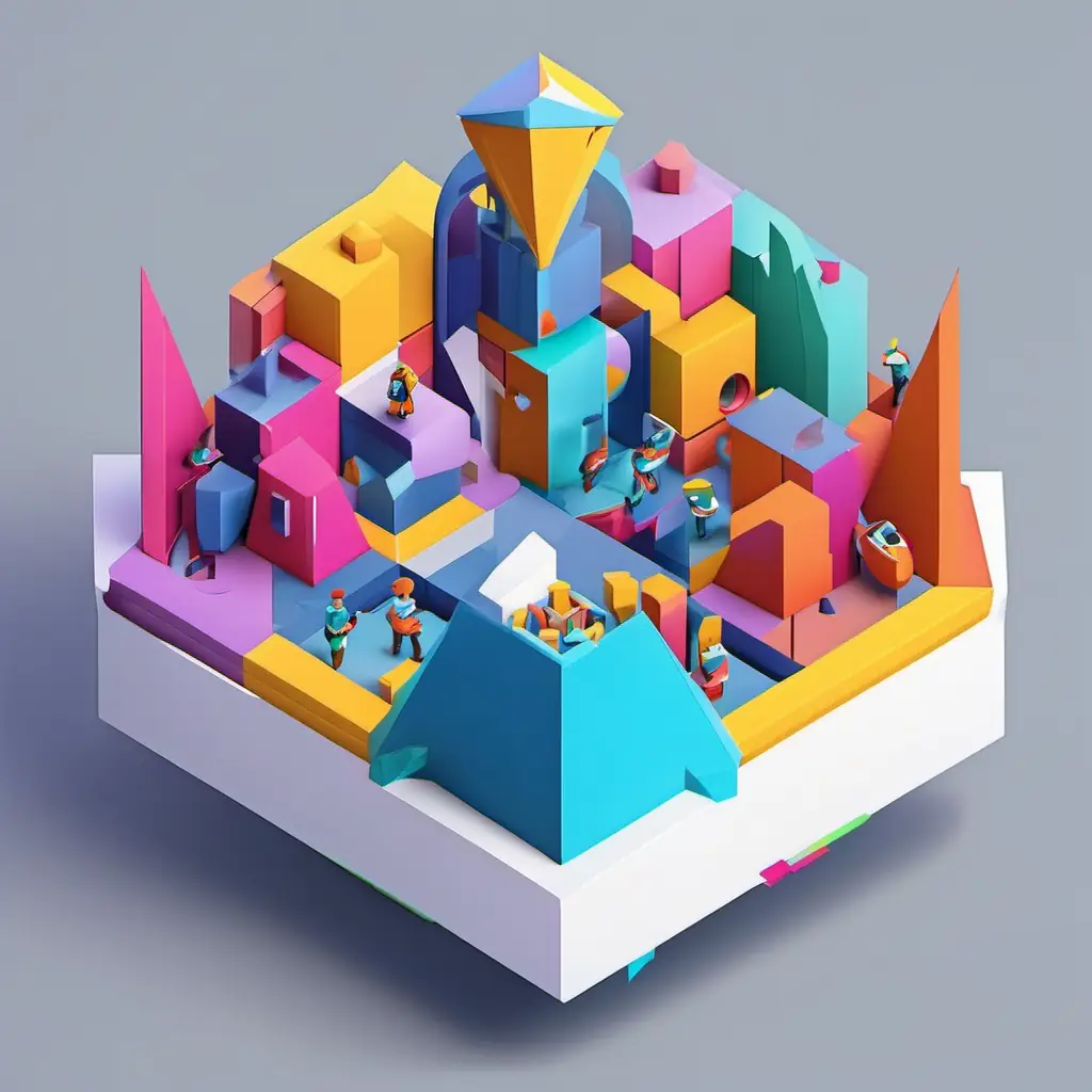 Introducing A group of eight smaller bits, diverse colors, working as one, a group of bits making a new character.