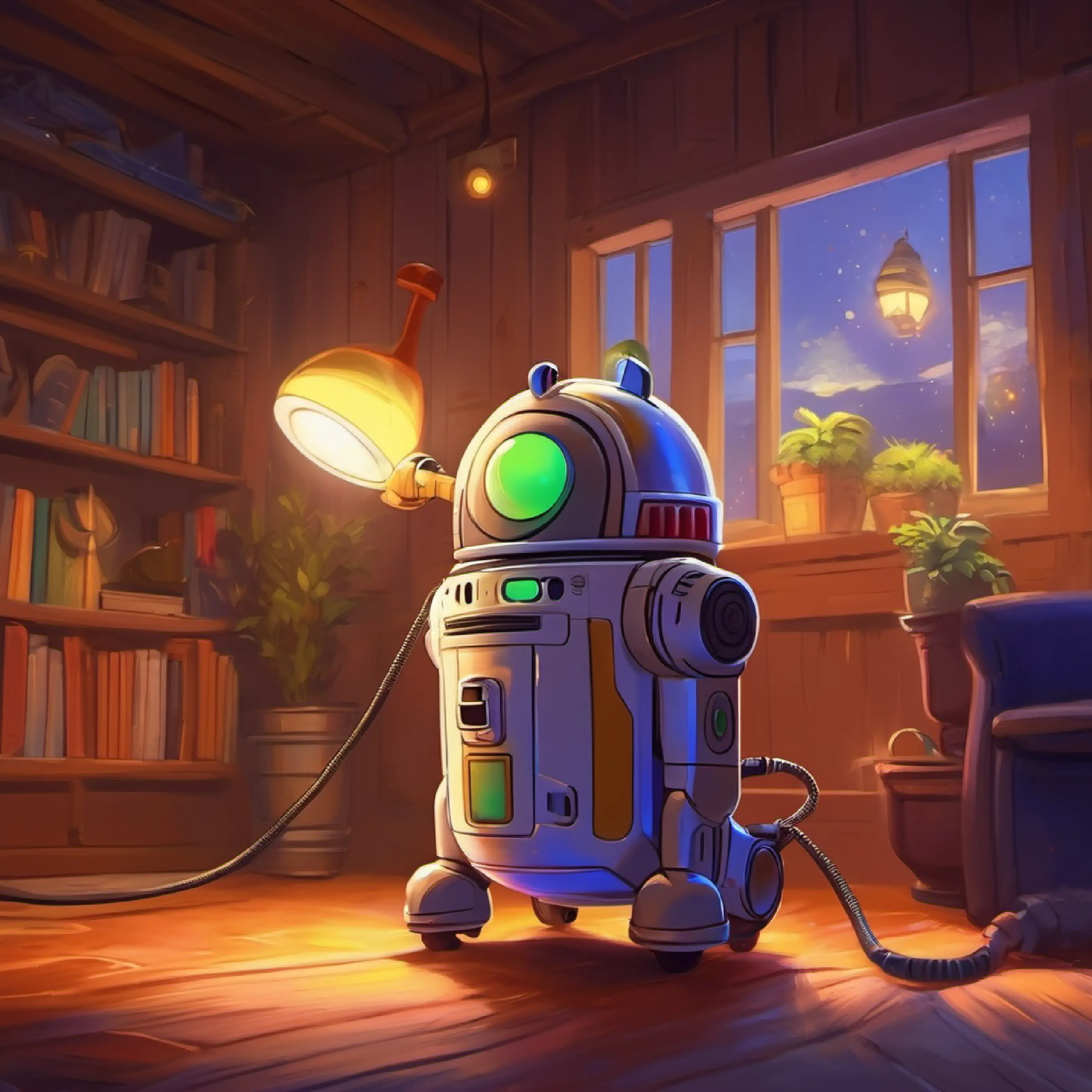 Buzz the Vacuum is active at night.