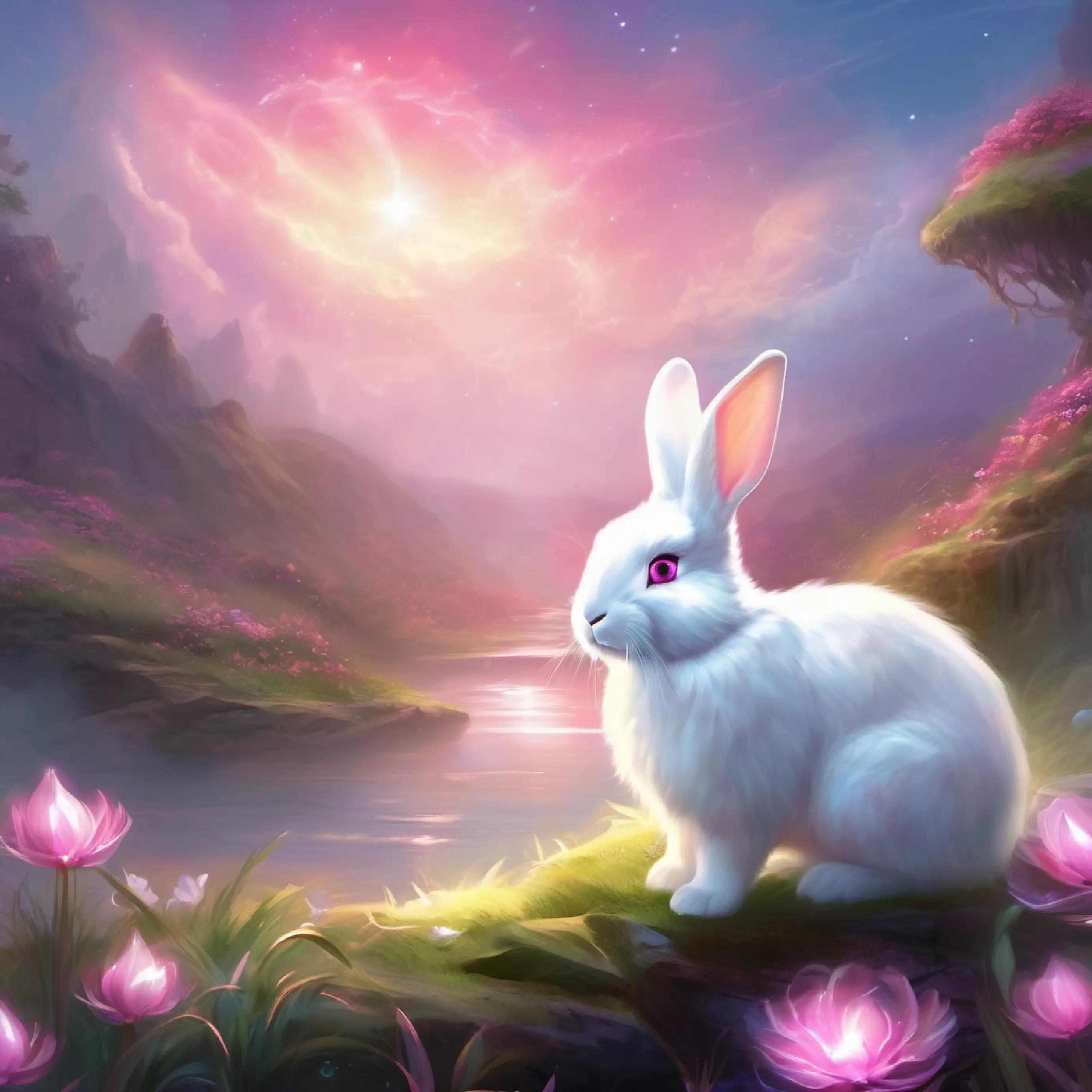 Introduction of the first pet, Fluffy white bunny, pink eyes the bunny.