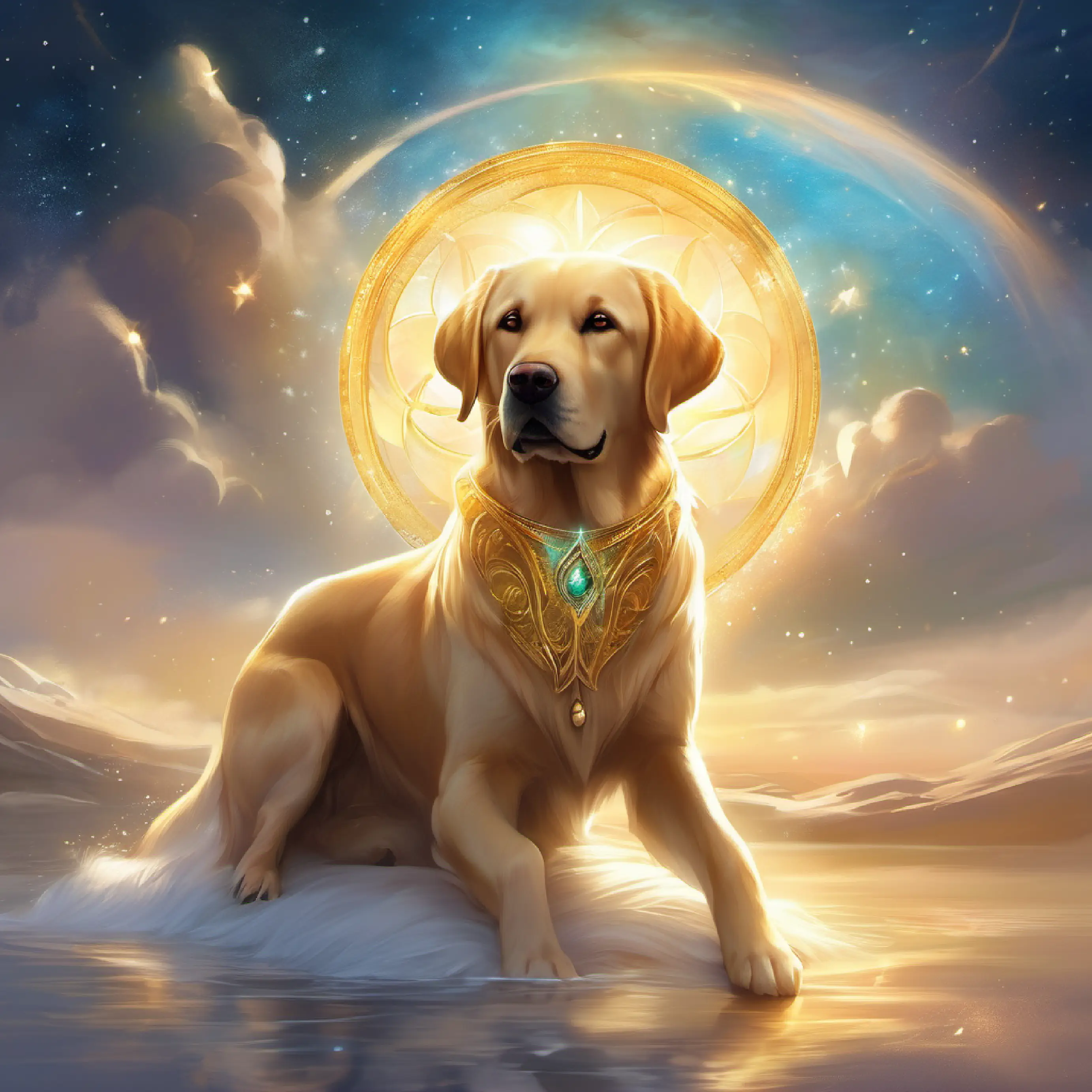 Additional details about Playful golden Labrador, shiny coat's appearance and behavior.