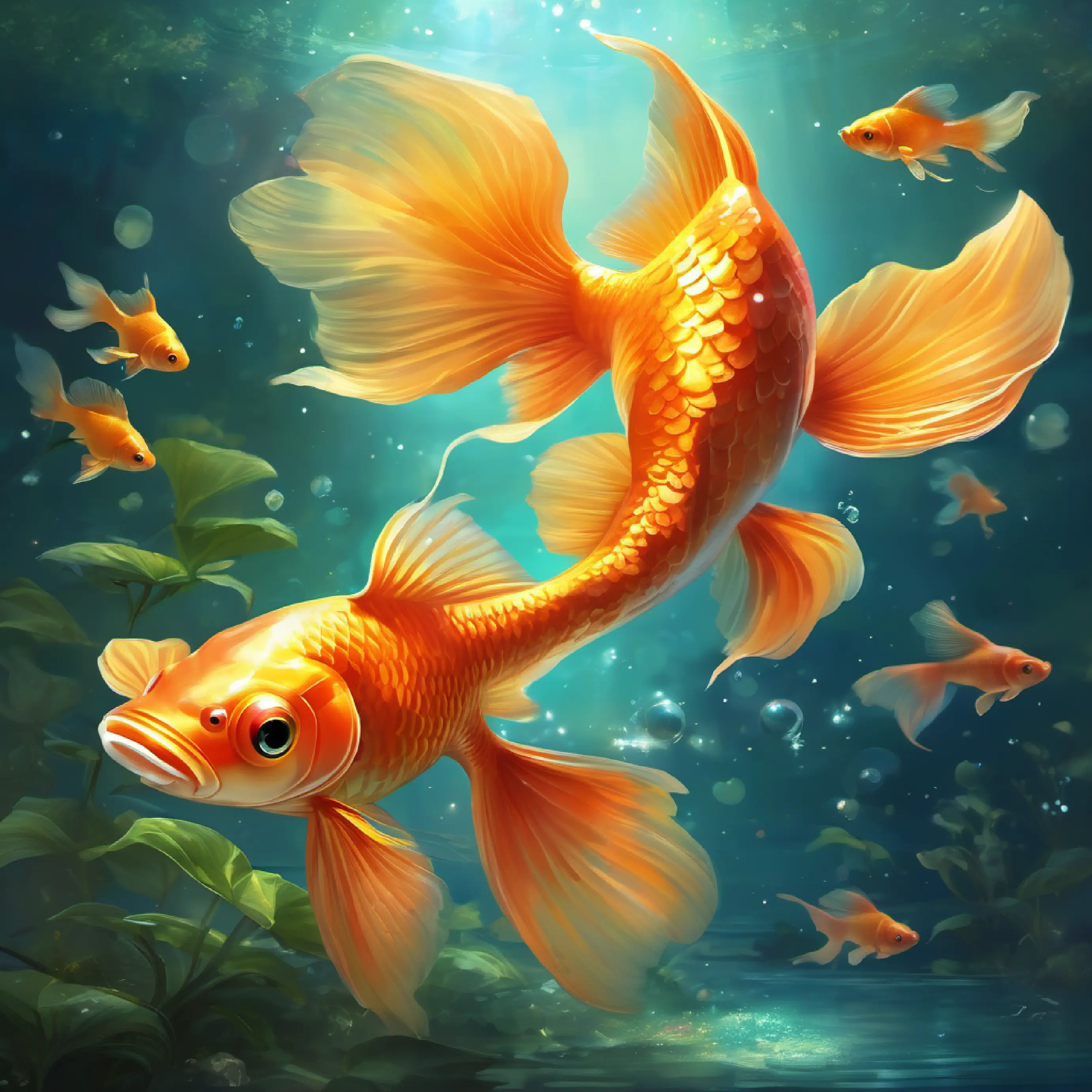 Introduction of the fourth pet, Small orange goldfish, glimmering scales the goldfish.