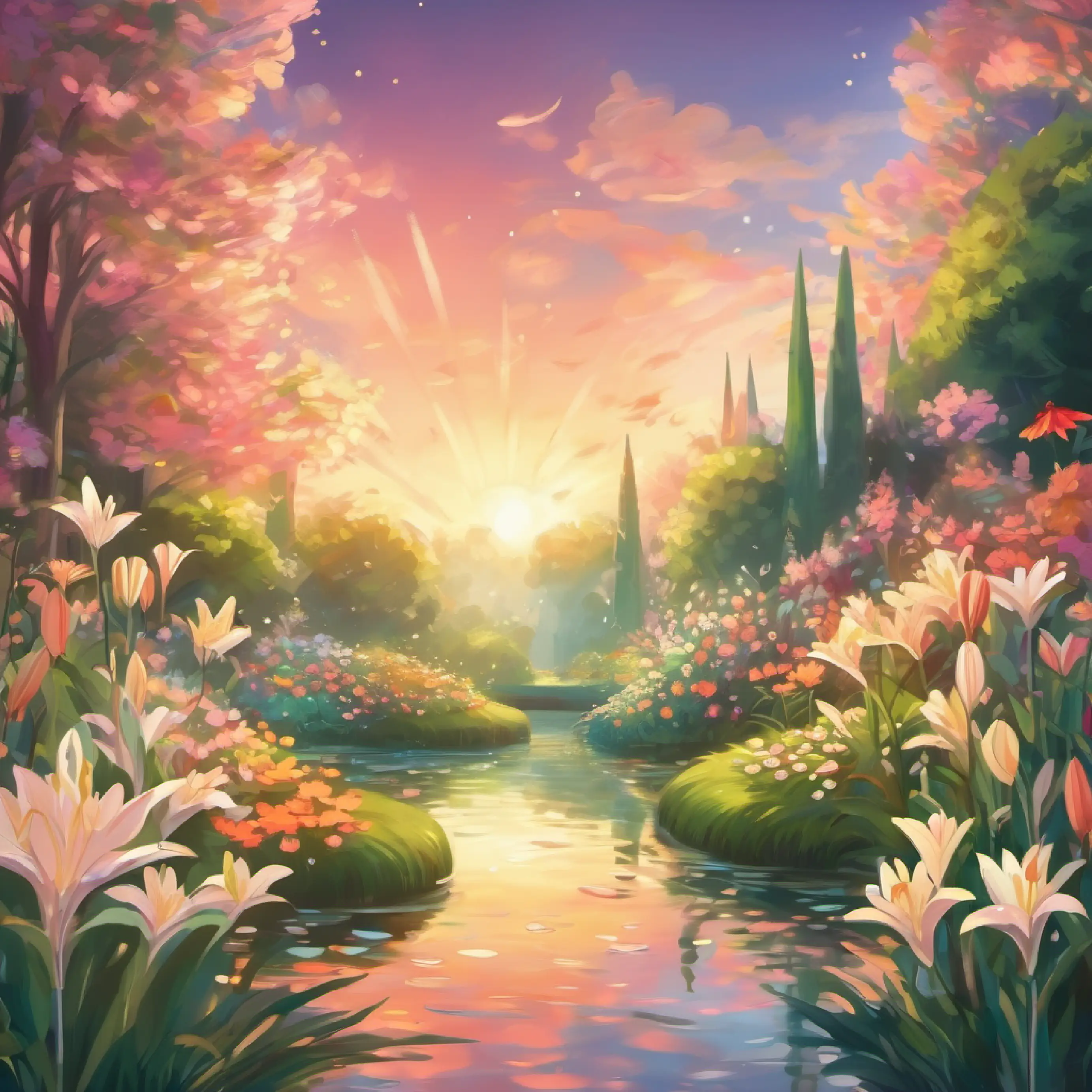 Lily's dreamland, a magical garden full of mirror flowers.