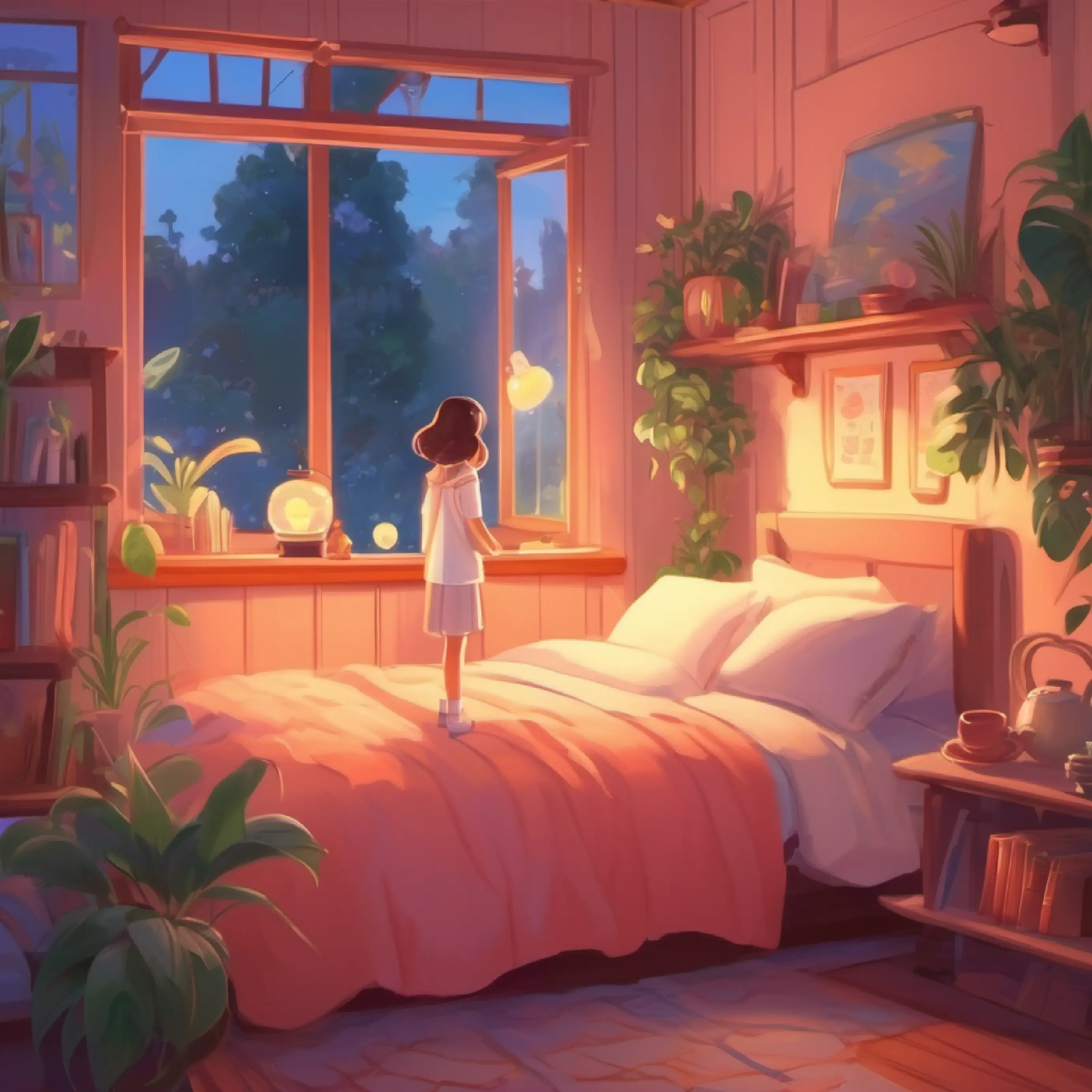 Introduction to Lily, a dreamy girl, in her cozy bedroom.