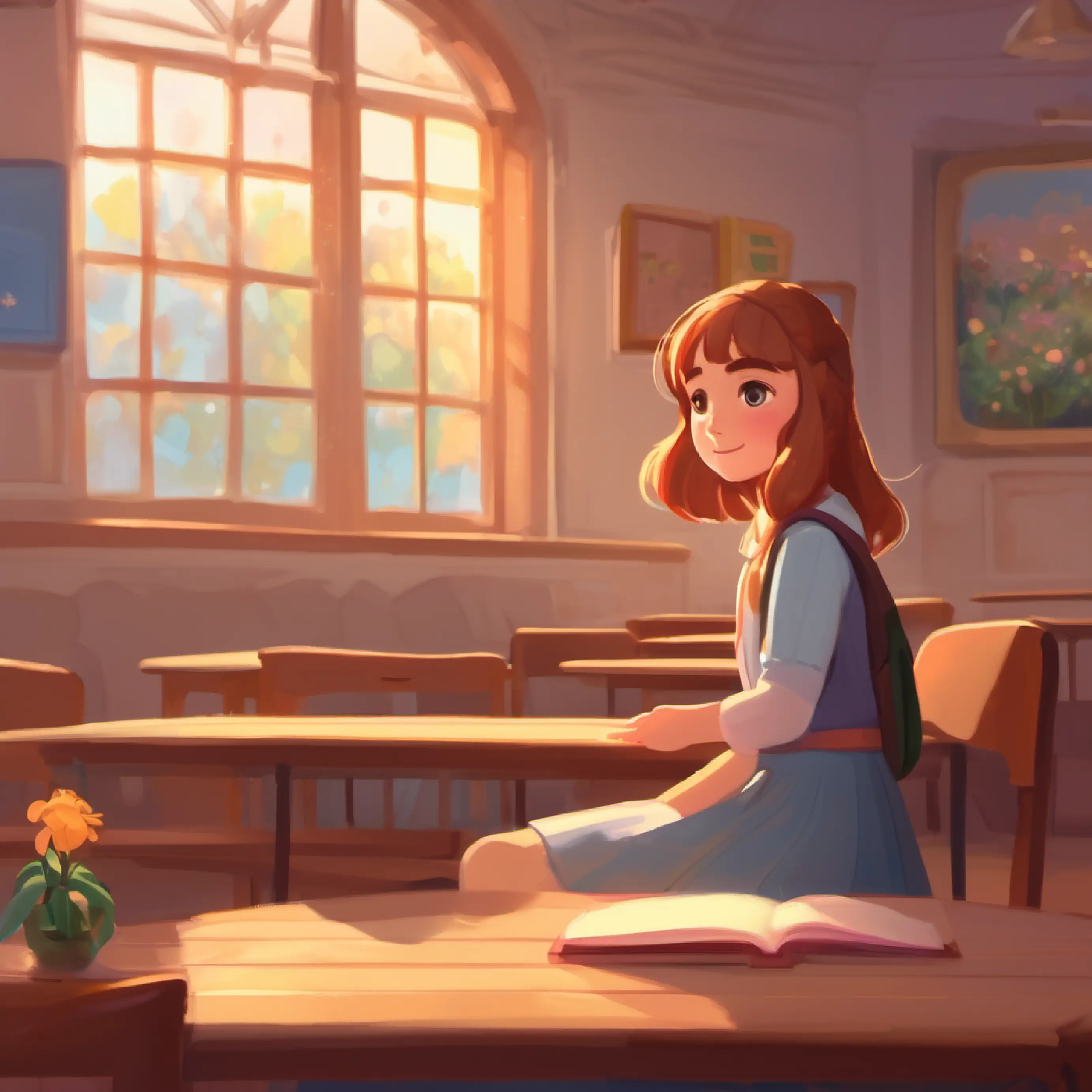 Introduction to Lily, a dreamy girl, At school, Lily saw Mia sitting alone. 'Are you okay?' Lily asked, reaching out