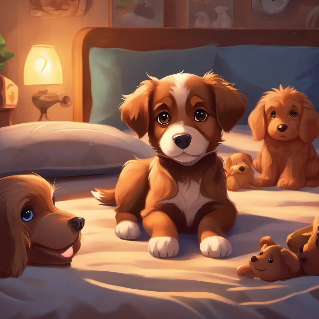Fluffy brown puppy with big, curious brown eyes and his dream friends have nightly adventures, making bedtime the best time of the day.
