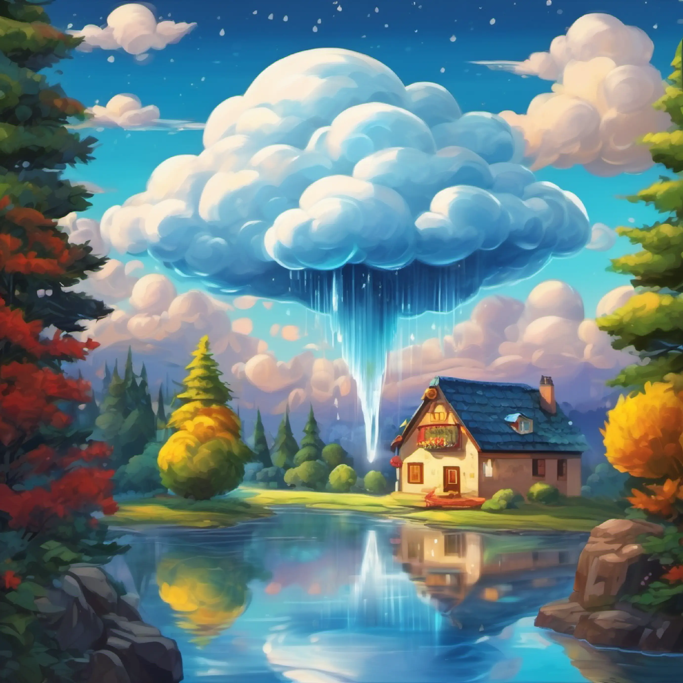 Cloud becomes ready to release the raindrop onto the Earth.