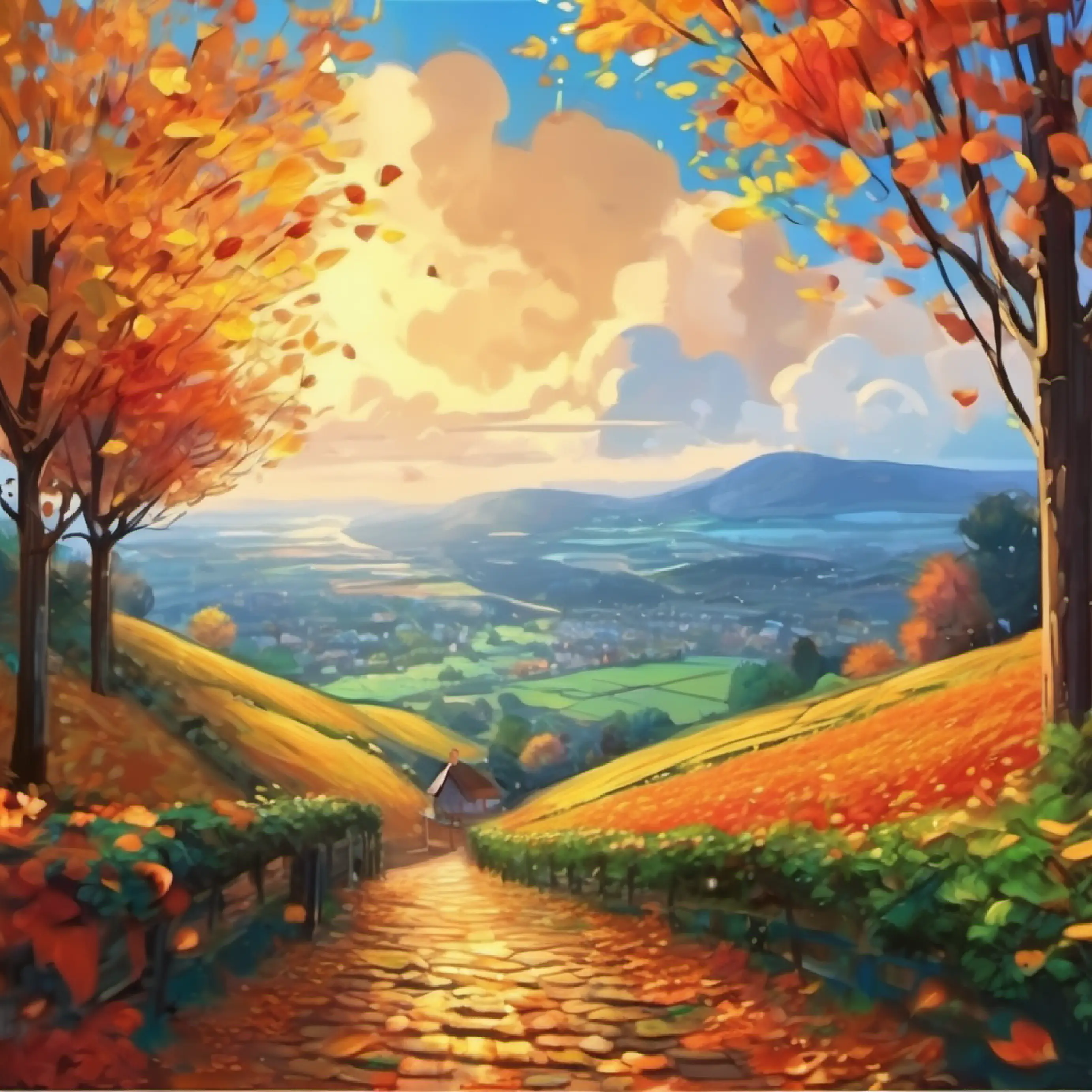 Raindrop's perspective during the fall, views of sky and landscape.