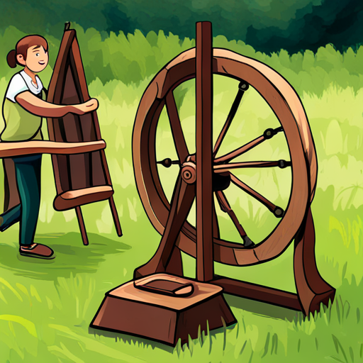 Simple clothes, spinning wheel symbolizing self-reliance with a spinning wheel and simple attire