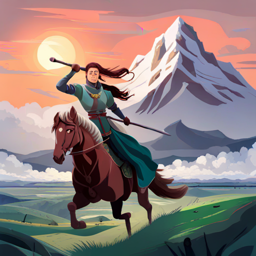 Fearless queen, rides on horseback, wields a sword on horseback, wielding a sword