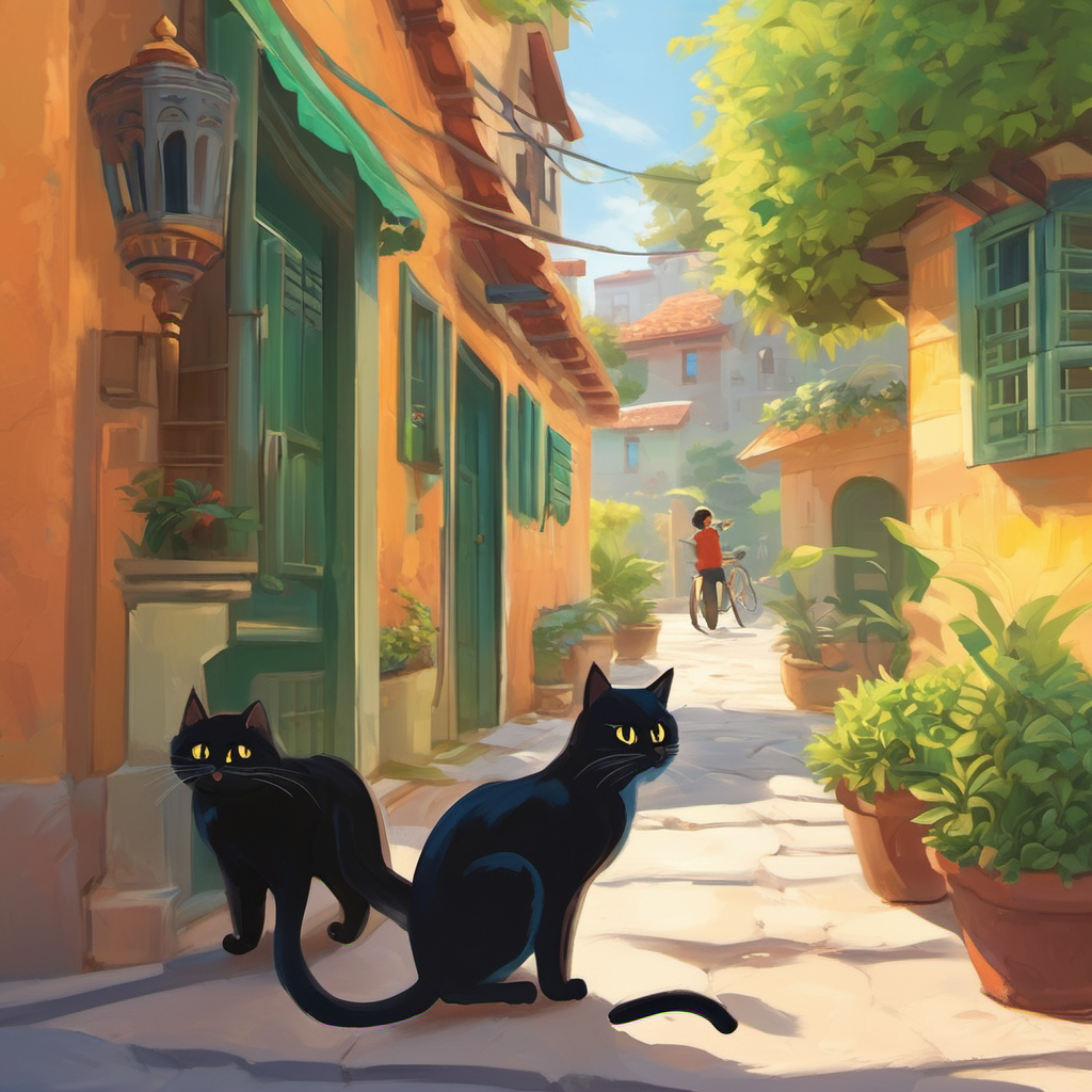 One sunny afternoon, Ruhani had an idea. He wanted to play a little prank on their fellow feline friends in the neighborhood. Though mischievous, Kallu was a loyal friend who always stood by Ruhani's side, so he was excited to try something new. The plan was simple: Ruhani would disguise himself as a black cat using a little bit of colored powder, while Kallu would pretend to be a white cat with the same trick. They couldn't wait to see how their friends would react.