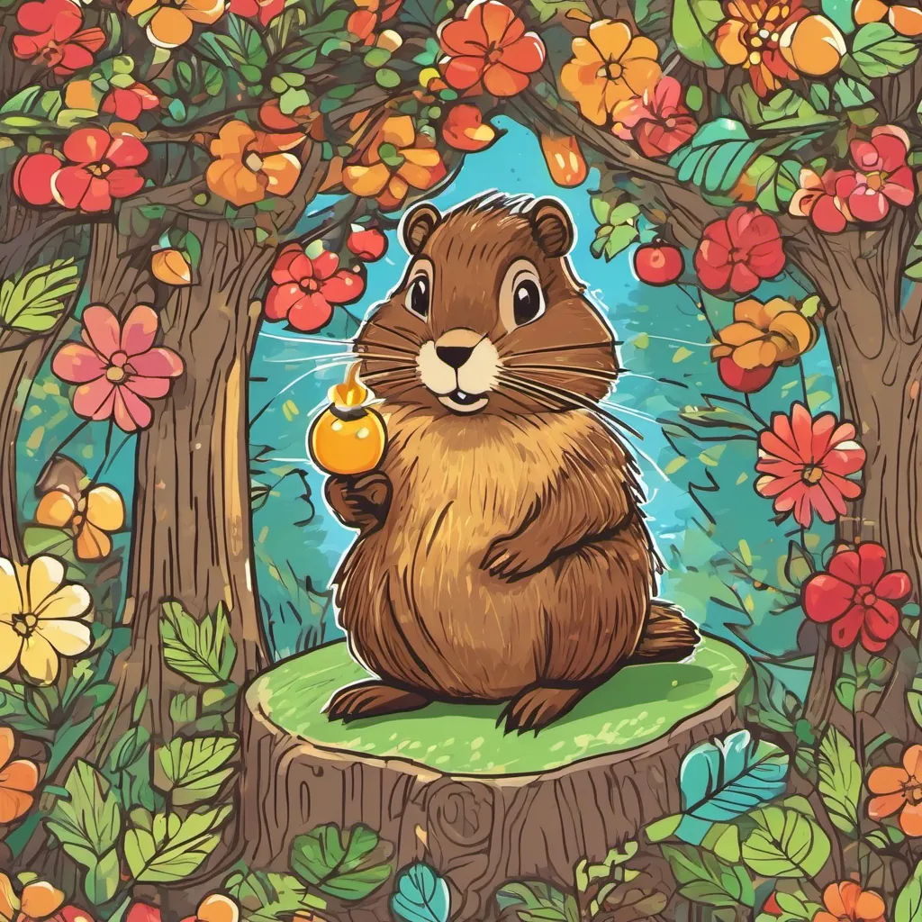 A clever woodchuck proposing an idea under a brightly decorated tree