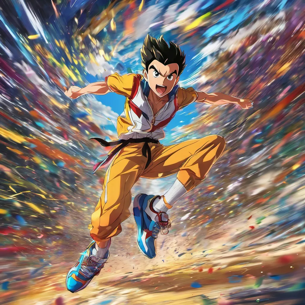 Freddie running incredibly fast, leaving a trail of dust, buzzing noises emanating from his sneakers.