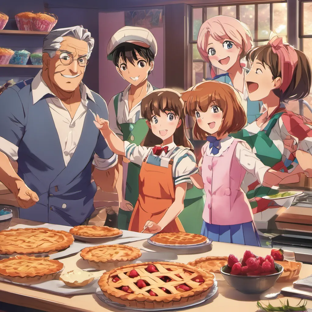 Betty playfully wagging her finger at Uncle Jim as the kids hold the saved pies triumphantly.