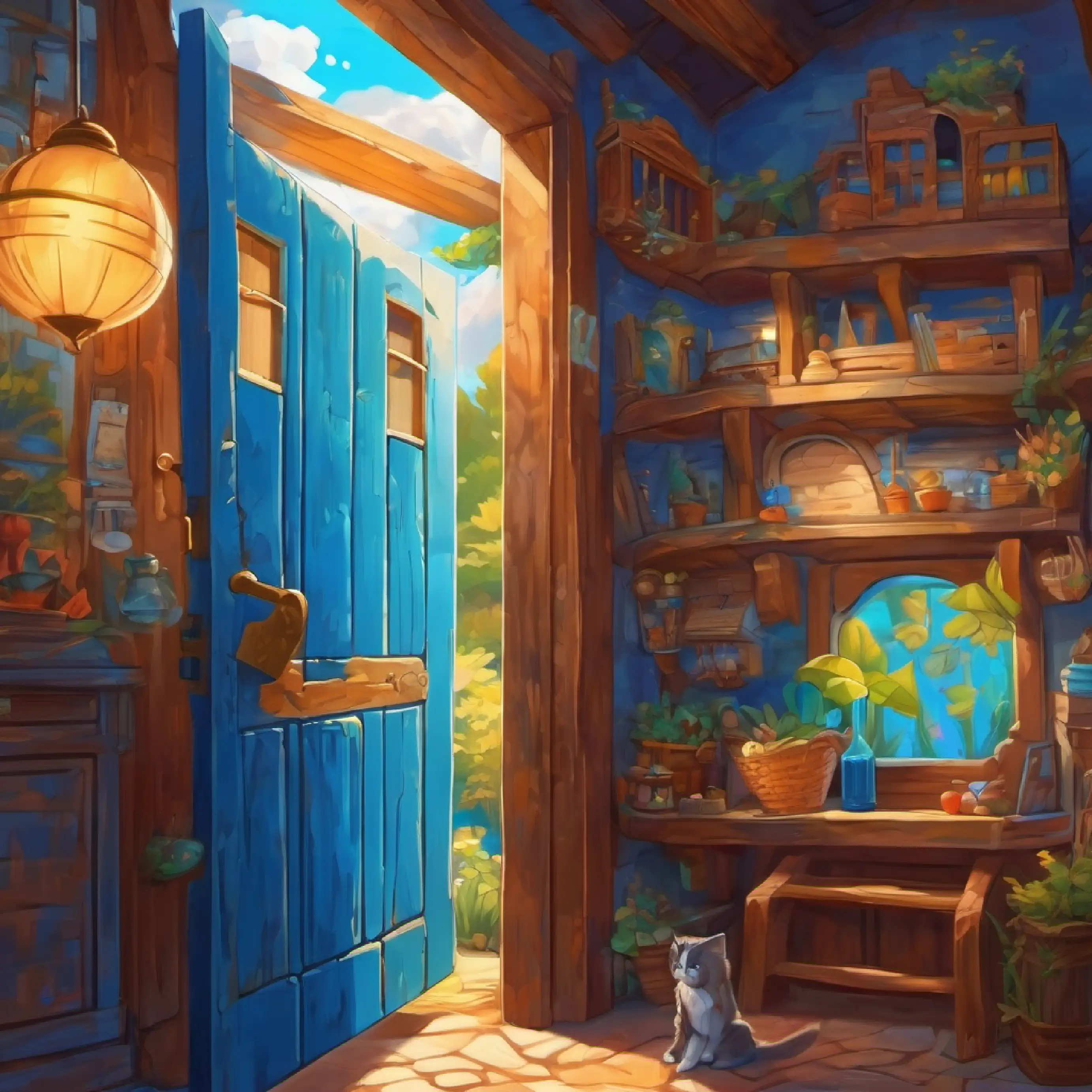 Bright blue eyes, thoughtful freckles solves puzzle, door opens, she steps inside