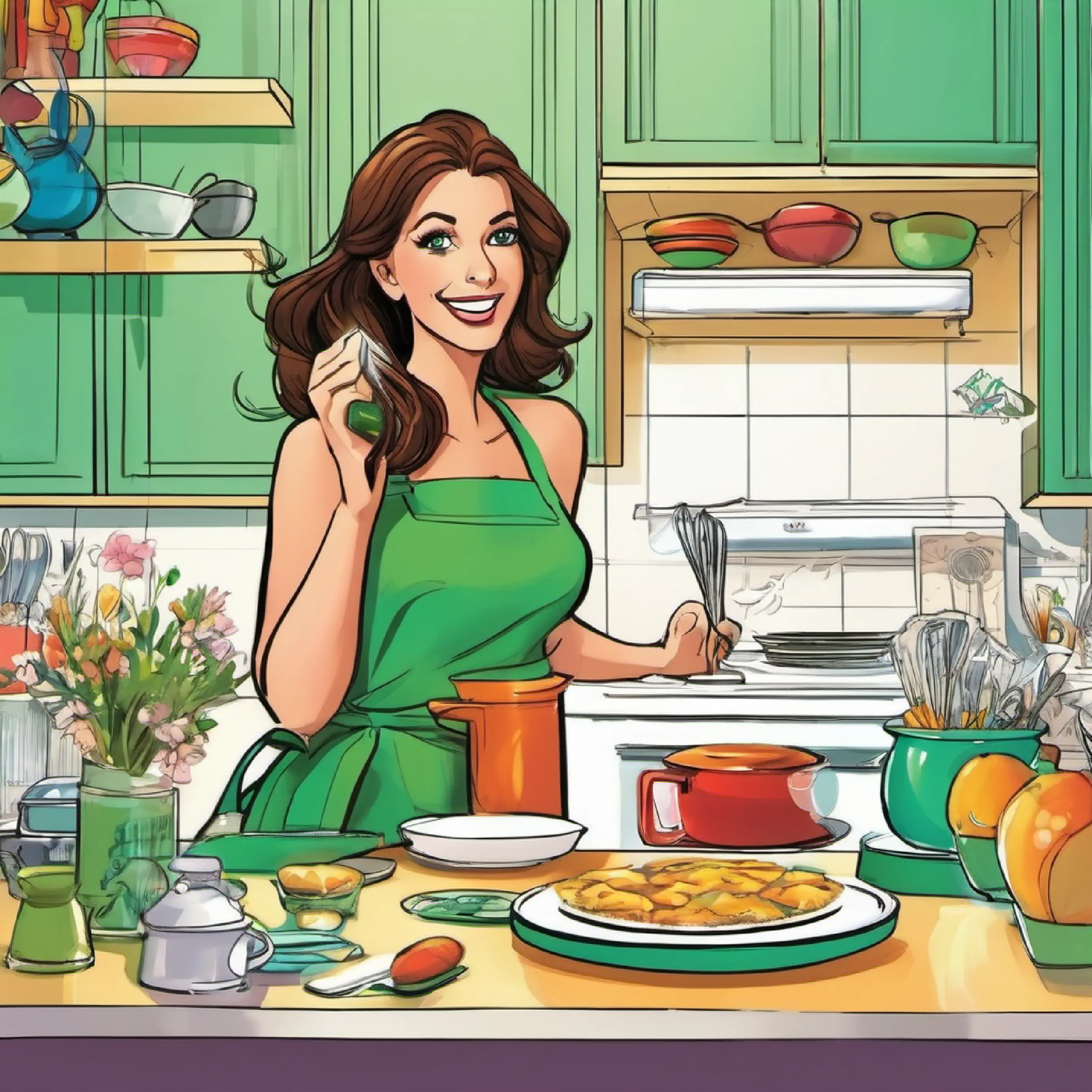 Curious, energetic girl with brown hair and sparkling green eyes sneaks to the kitchen; a plan for a Mother's Day surprise.