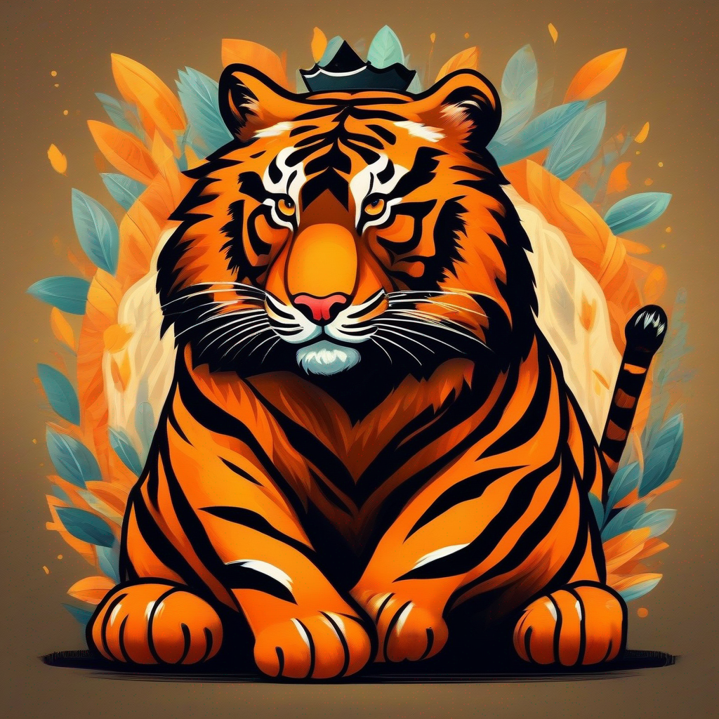 Big and strong tiger with orange fur and black stripes the Honest Tiger with a crown, loved by all animals