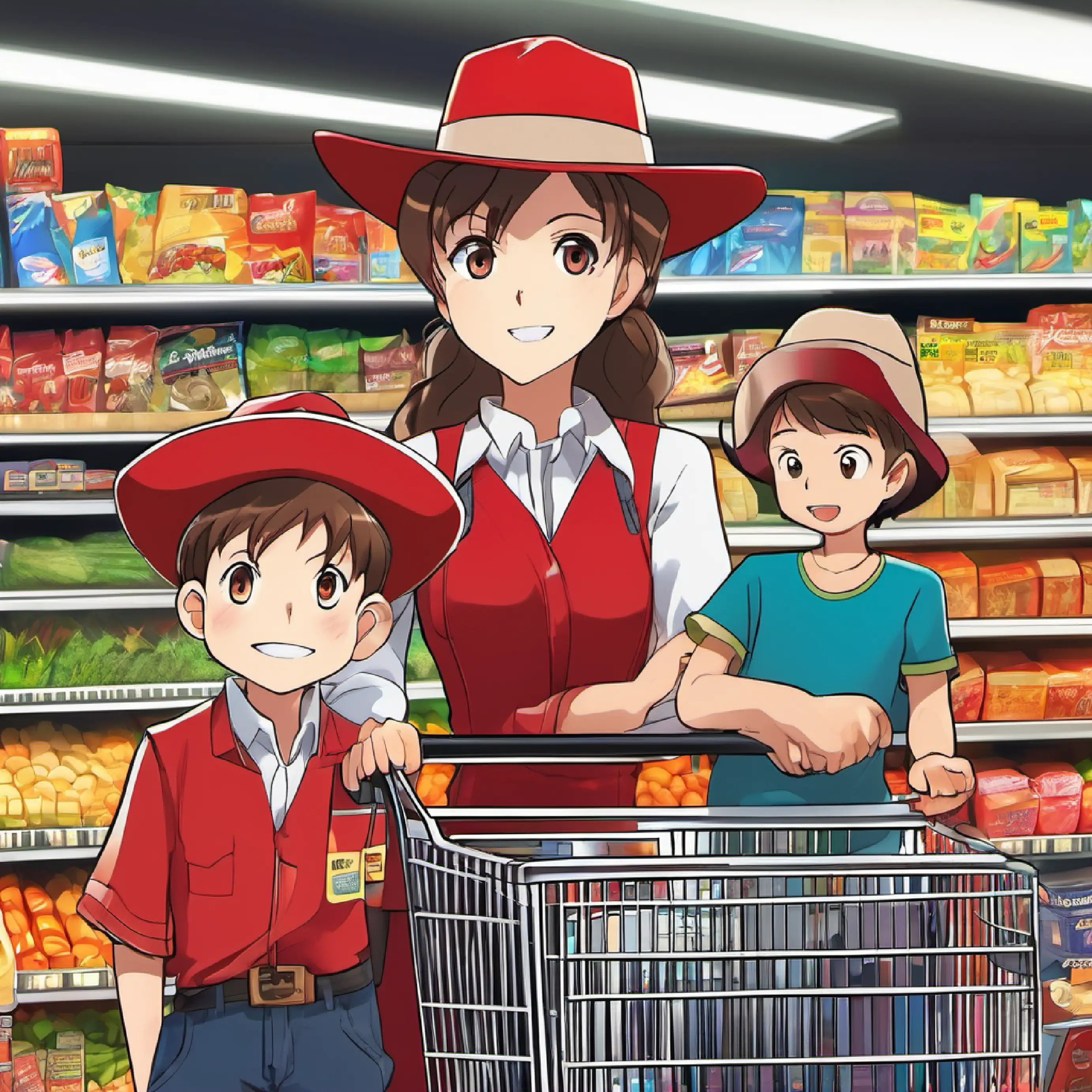 Tommy and his mom in the grocery store, looking at price tags and matching them with items in the cart.