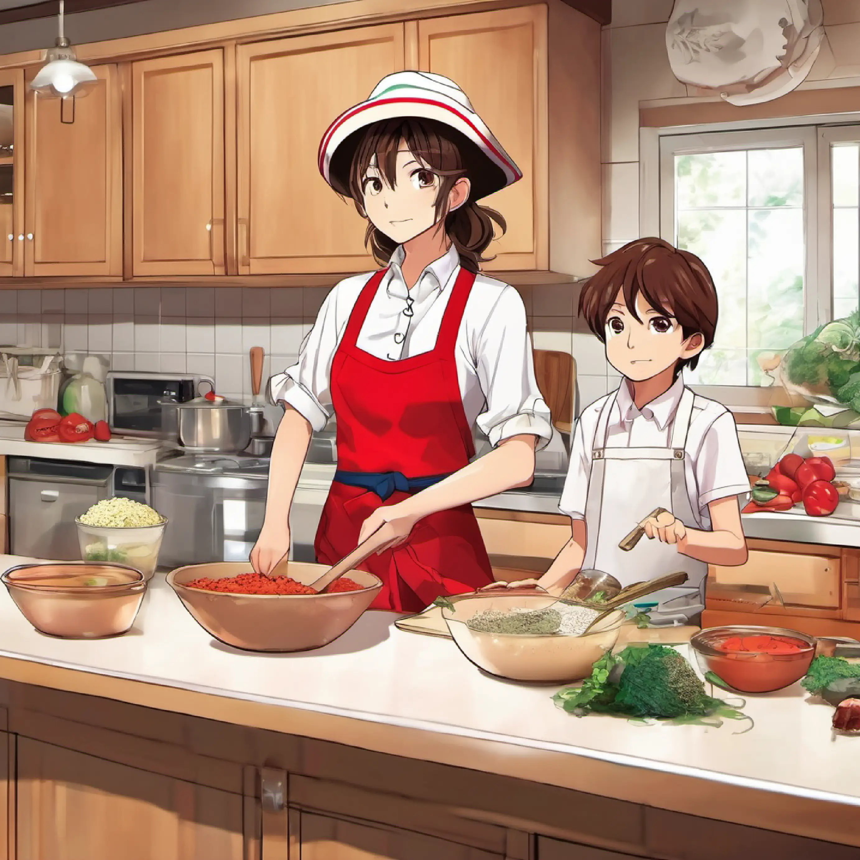 Tommy and his mom in the kitchen, following a recipe and counting ingredients.